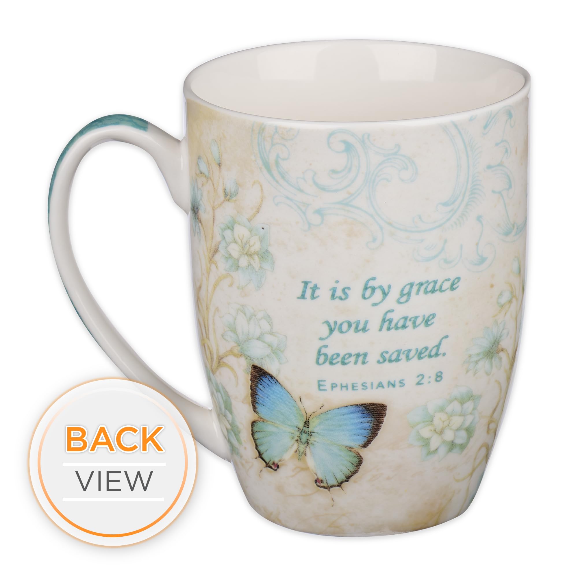 Christian Art Gifts Botanic Blue Butterfly Ceramic Coffee Mug - Inspirational Coffee Cup For Women & Men 12 Oz. Lead-Free Microw