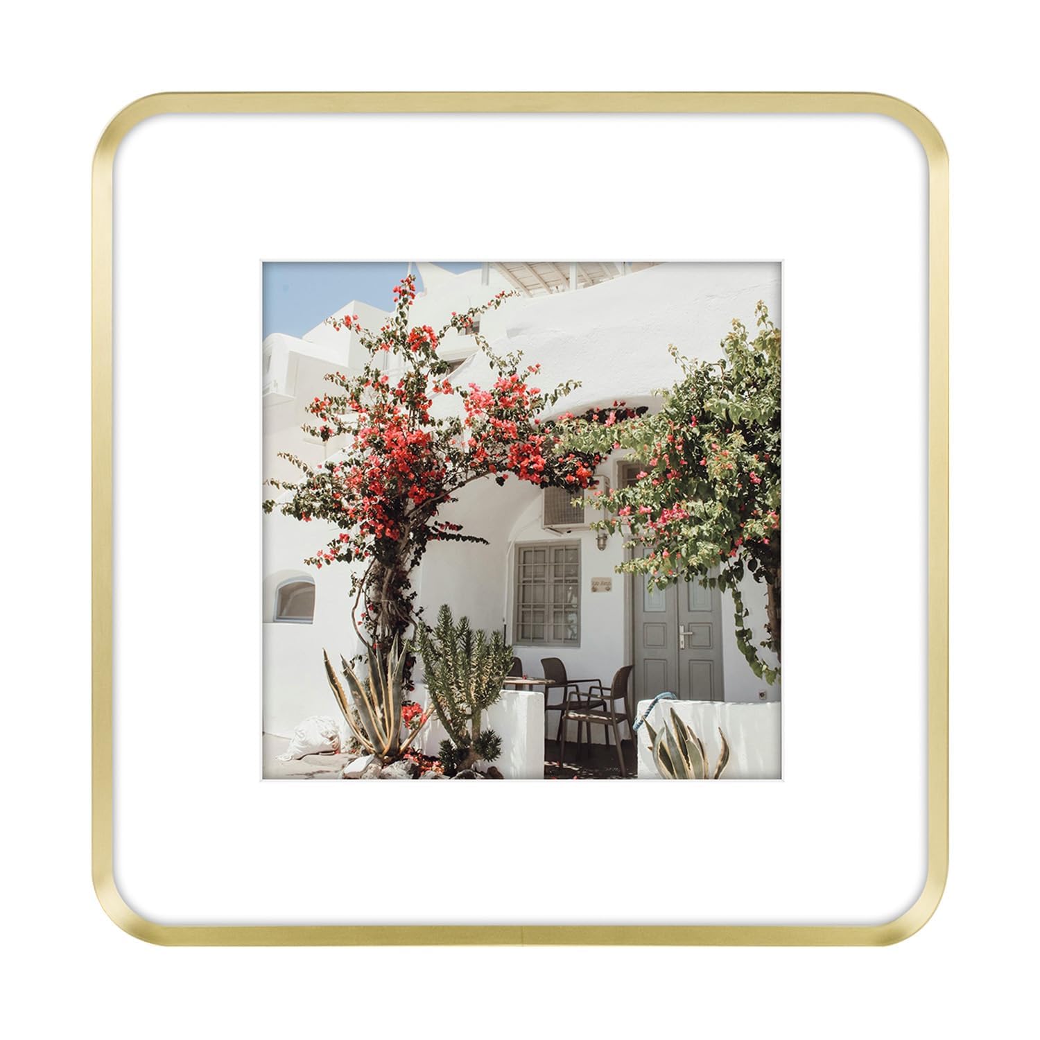 Golden State Art 12x12 Aluminum Picture Frame Gold - With Round Corners - With Mat for 8x8 Photo or Without Mat for 12x12 Photo 