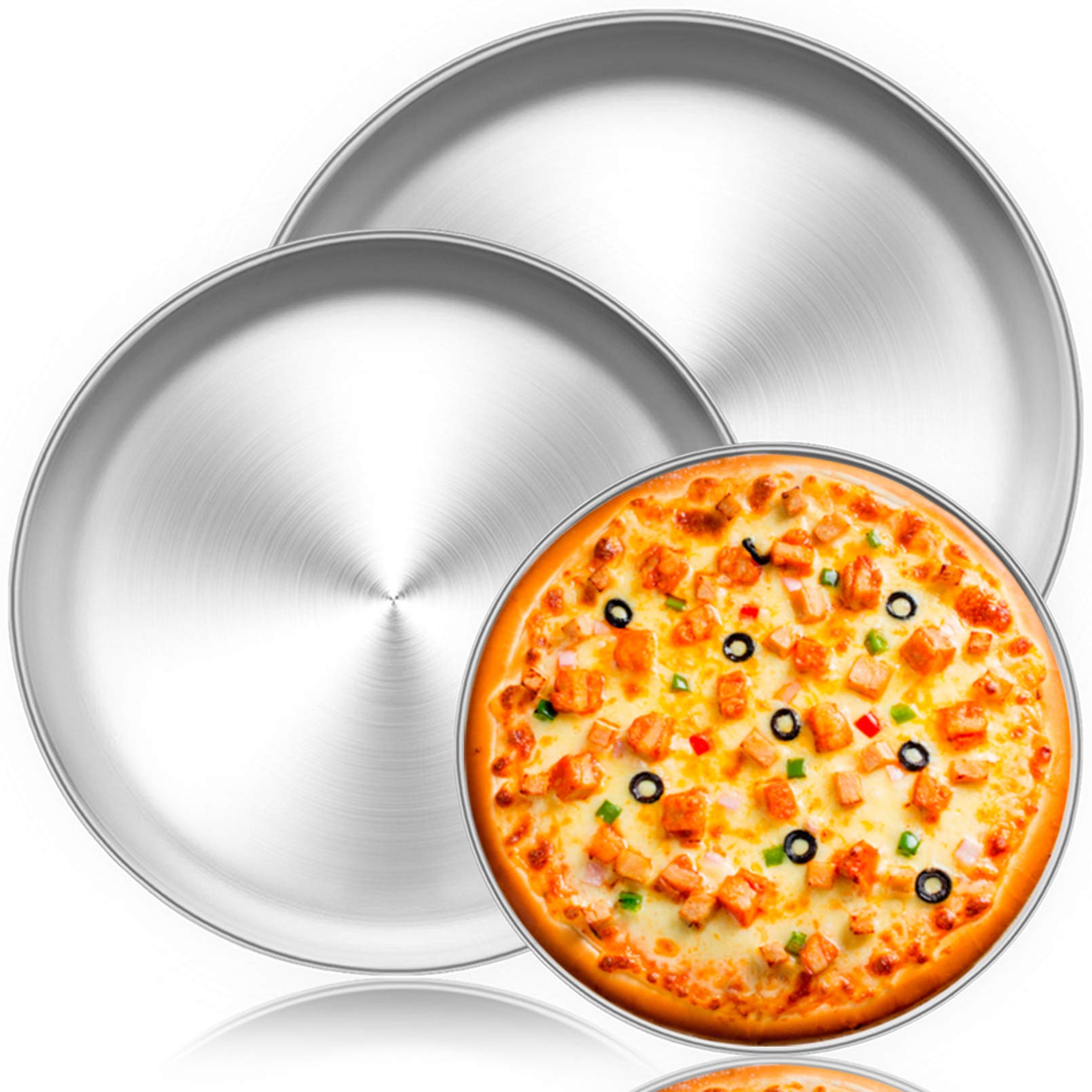 Teamfar Pizza Pan, 10    & 12    & 13.4   , 3 Pcs Pizza Pan Set Stainless Steel Pizza Pan Round Pizza Oven Pans Tray For Baking