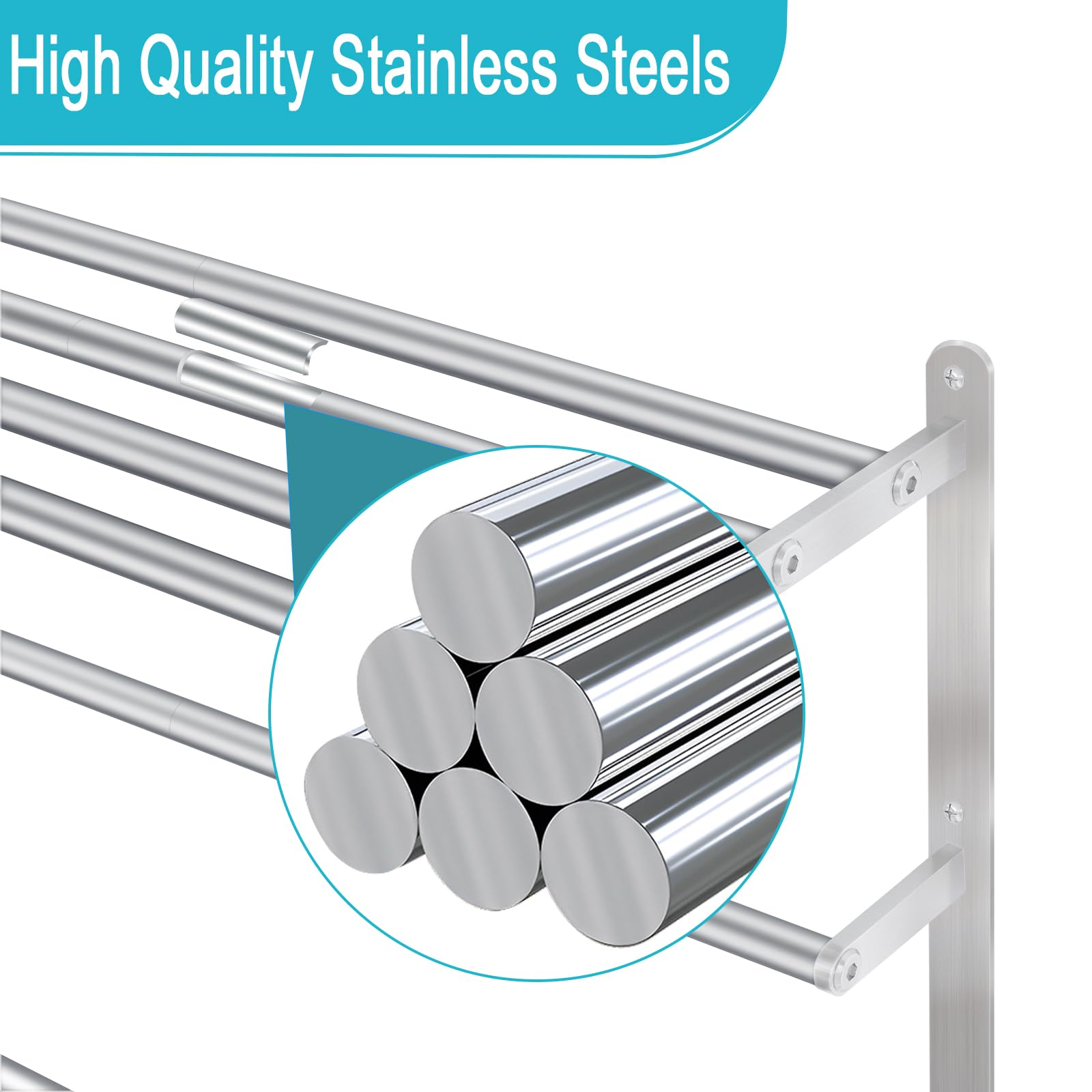 Votzaaq Towel Racks For Bathroom, 24 In Towel Shelf With Double Towel Bar, Stainless Steel Towel Storage For Lavatory Wall Mount