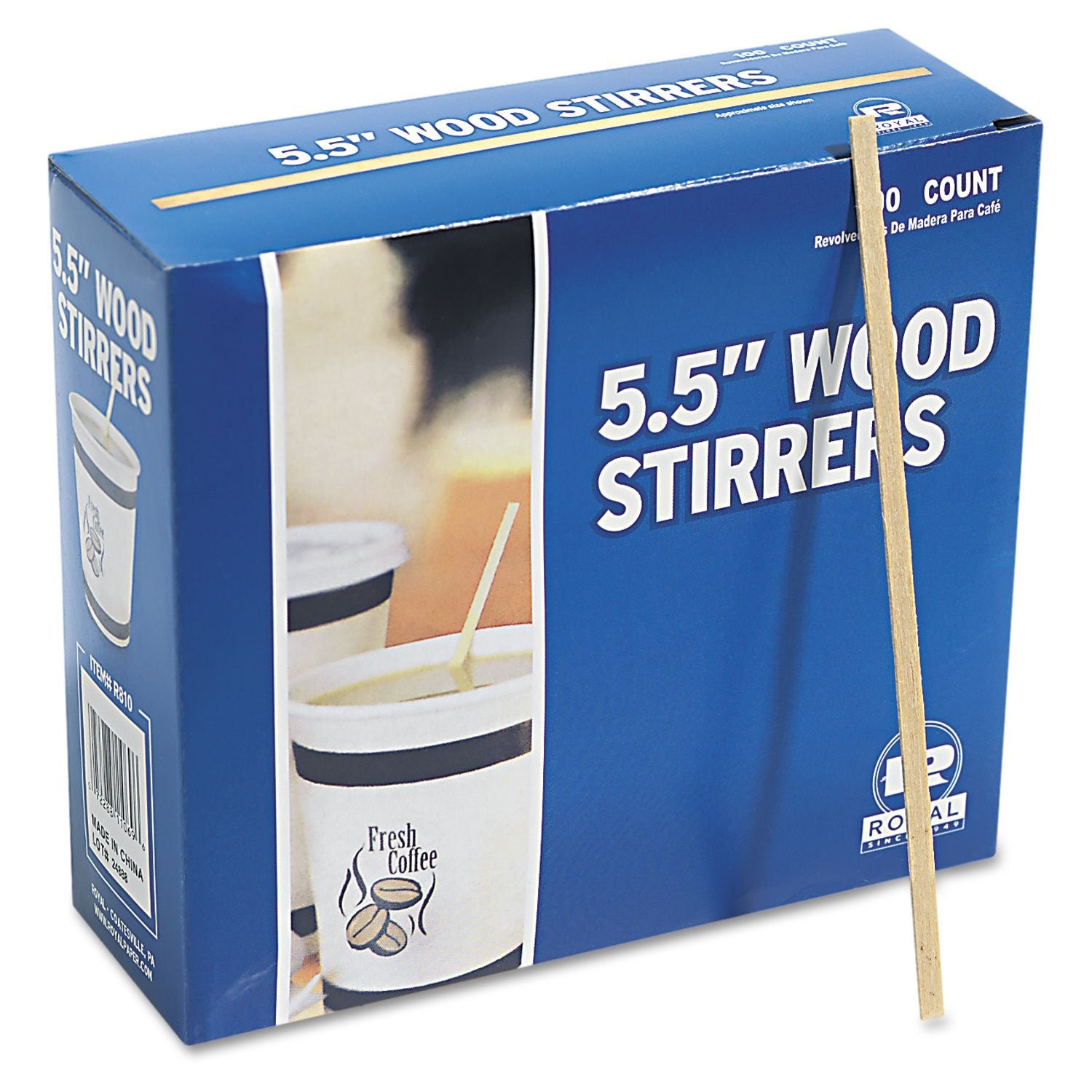 Royal R810Bx Wood Coffee Stirrers 5 1/2-Inch Long Woodgrain 1000 Stirrers/Box