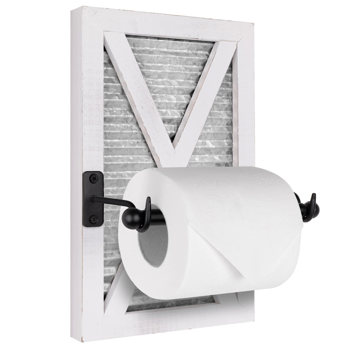 Autumn Alley White Farmhouse Toilet Paper Holder - Farmhouse Bathroom Decorative Accessories Country - White Washed Wood, Corrug