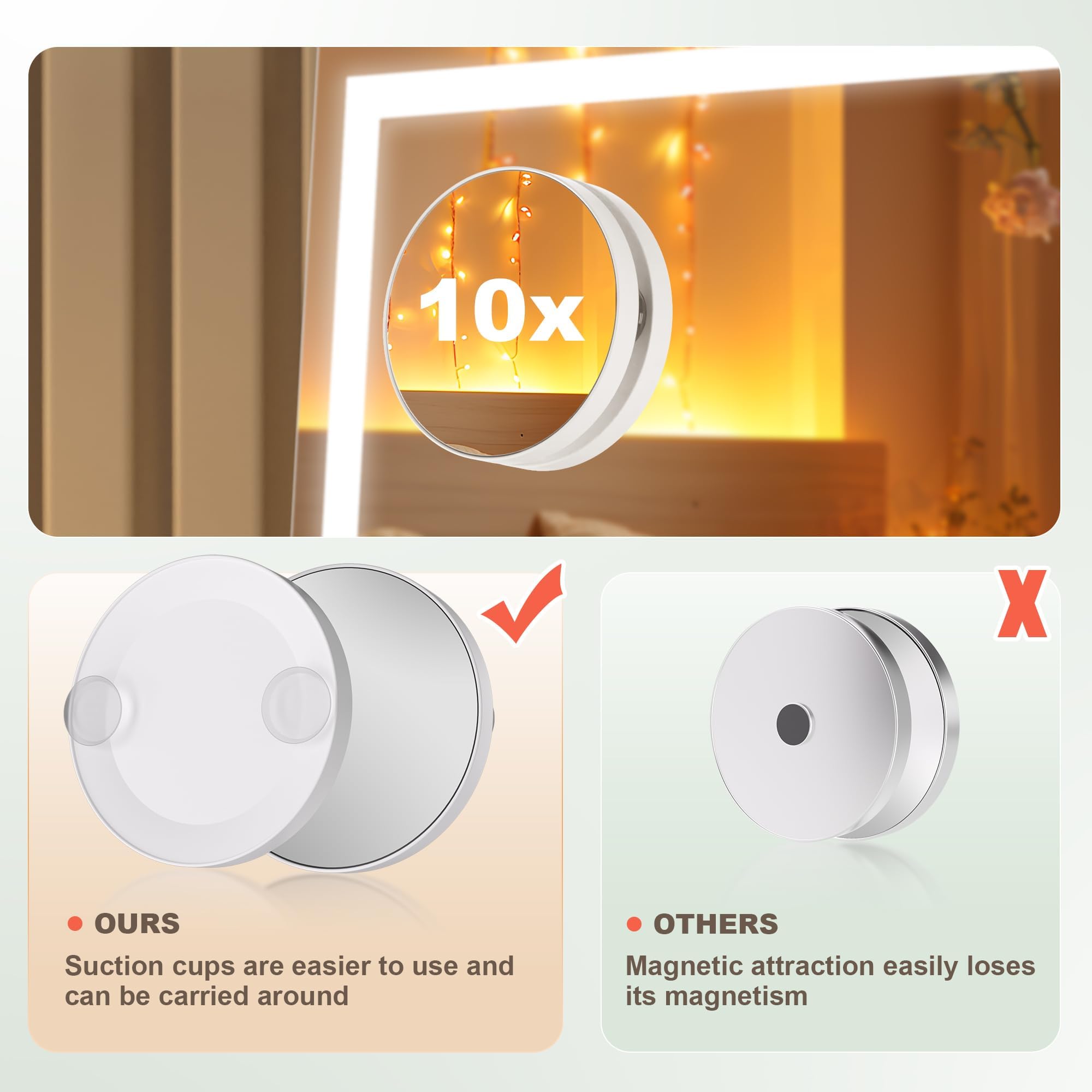 Hasipu Vanity Mirror With Lights, 34.3 X 25.2 Led Makeup Mirror, Light Up Mirror With 10X Magnification And Phone Holder, Usb Ch