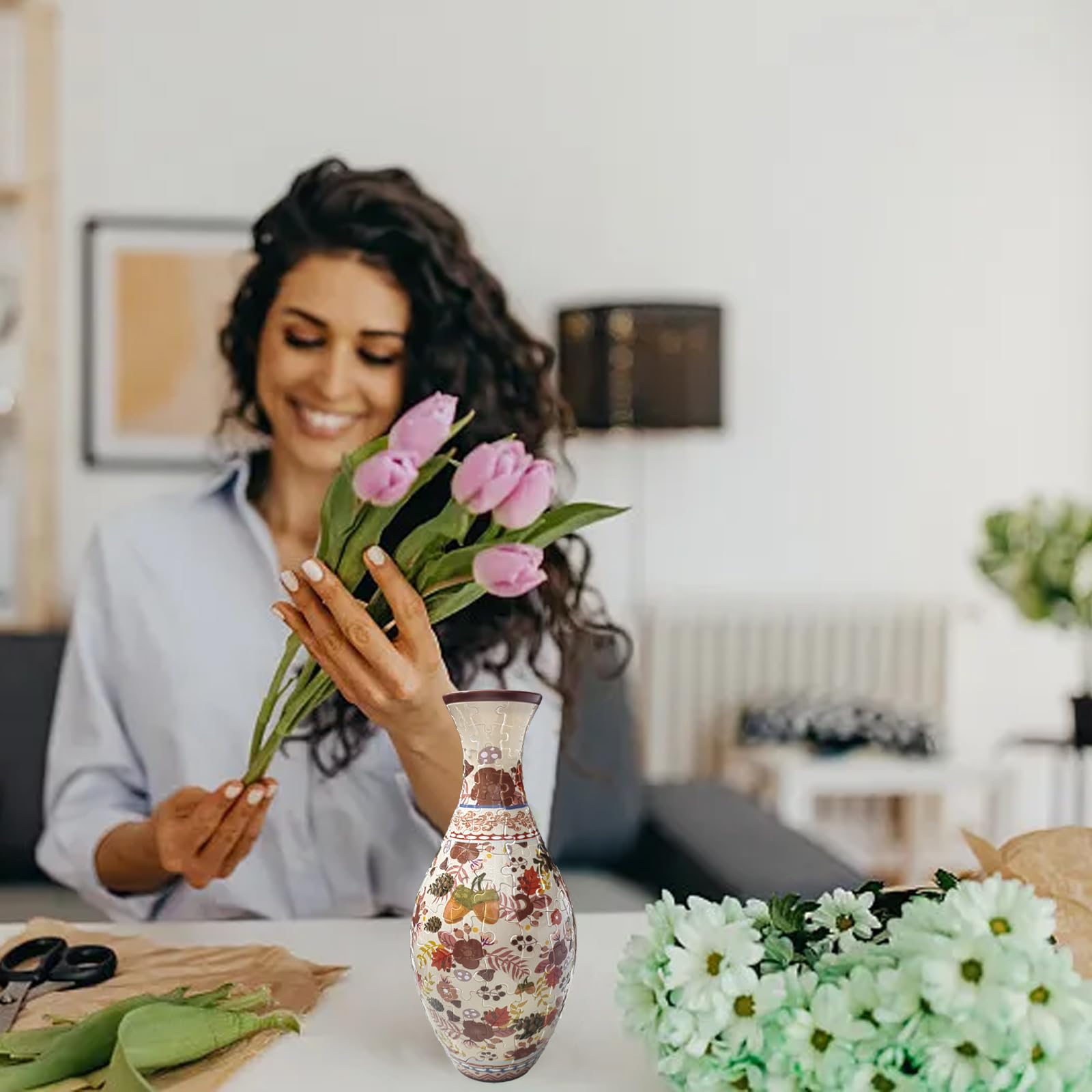HHSME 3D Puzzle Vase - Unique Autumn Flower Vase, 160 Curved Plastic Pieces, DIY Jigsaw Gift for Adults, Model SH1689