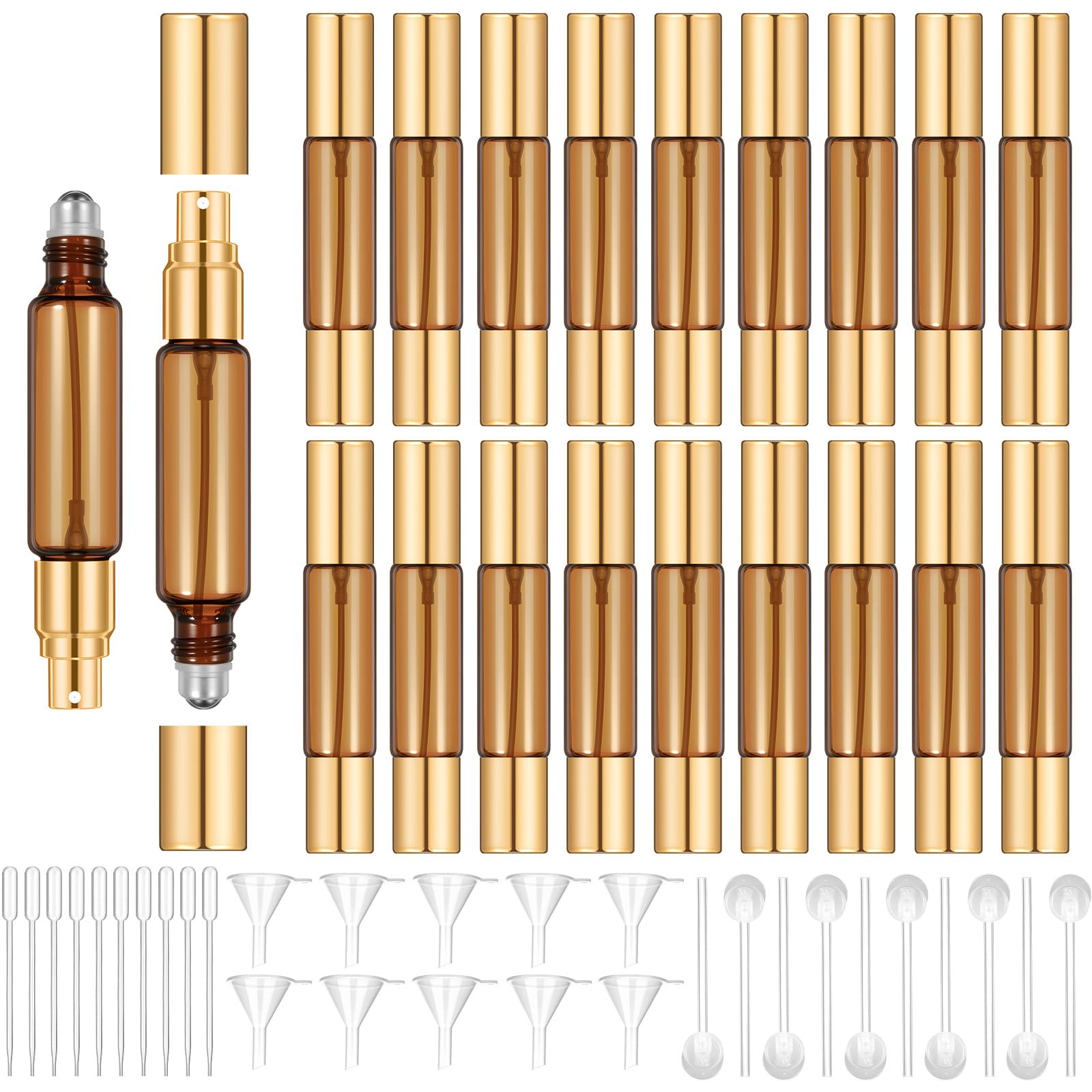 Domensi 20 Pack Dual-head Perfume Roller Bottles, 10ml Travel Refillable Bottles with Roller Ball & Spray for Essential Oils & C
