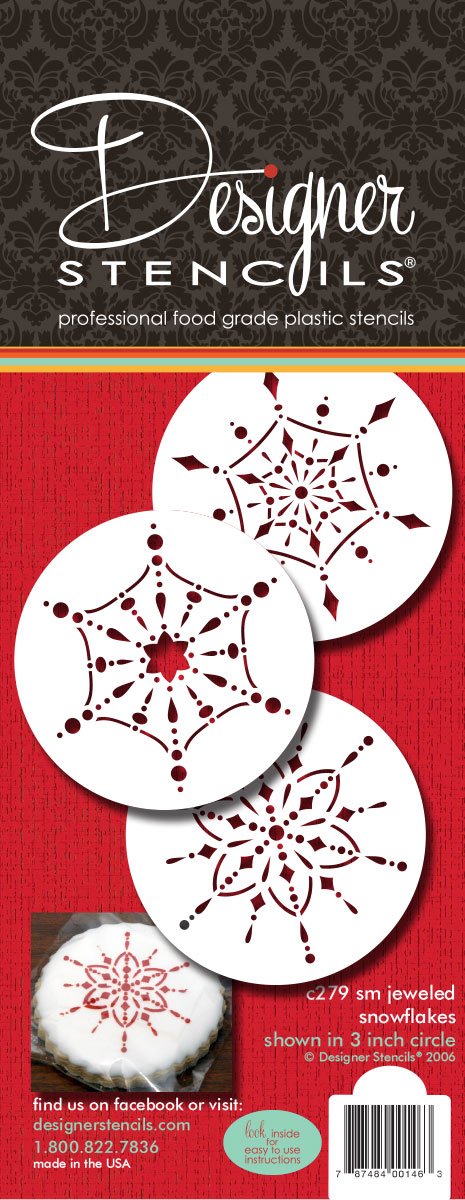 Designer Stencils Small Jeweled Snowflakes Cookie Stencils, Beige/Semi-Transparent