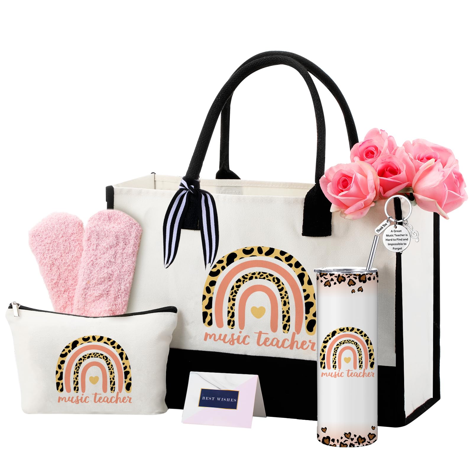 Geiserailie 8 Pcs Music Teacher Graduation Gifts for Women Including Large Tote Bag Cosmetic Bags Tumbler Cup Plush Socks Metal 