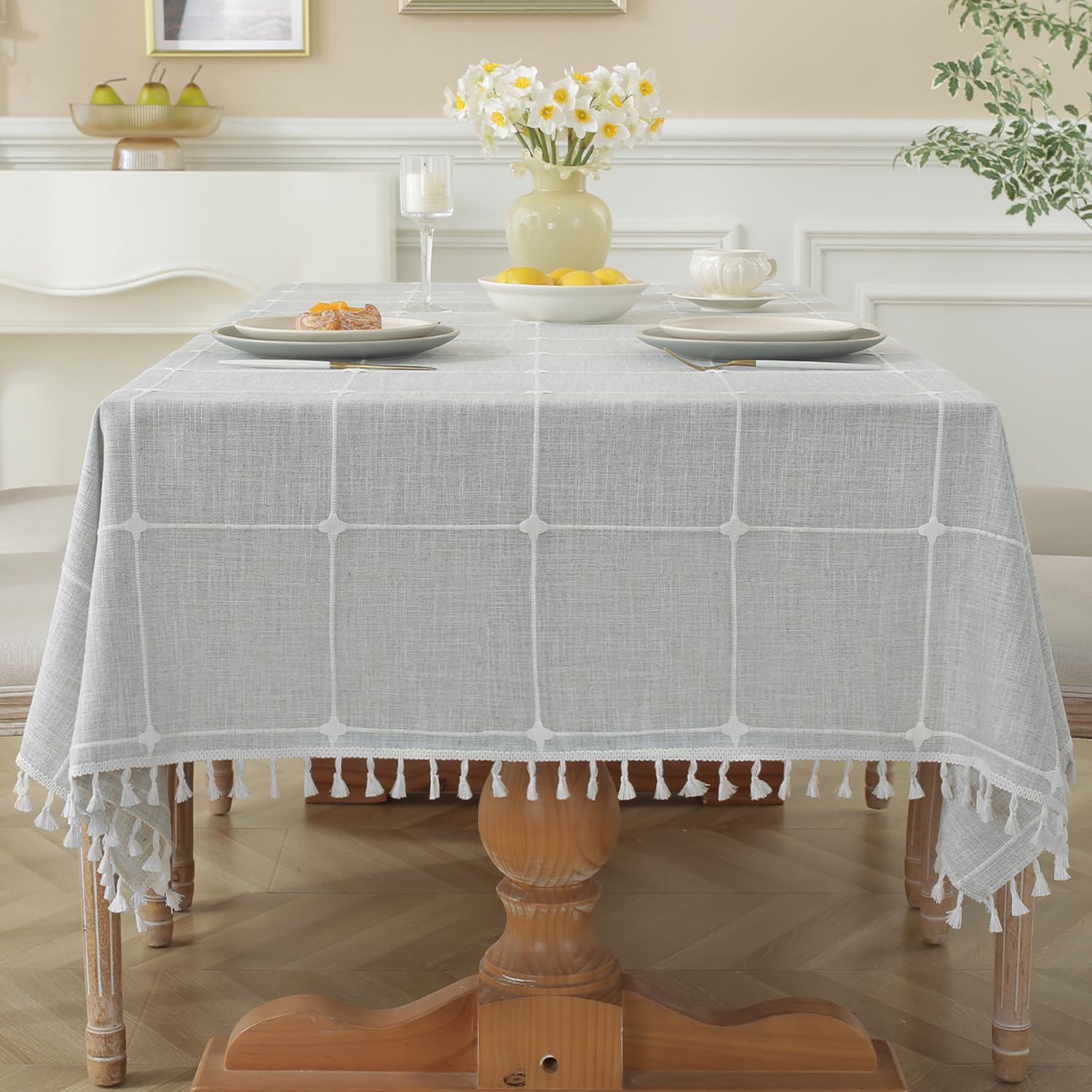 Laolitou Waterproof Tablecloths Rustic Tablecloth Cotton Linen Grey Table Cloths For Kitchen Dining,Party,Holiday,Christmas,Buff
