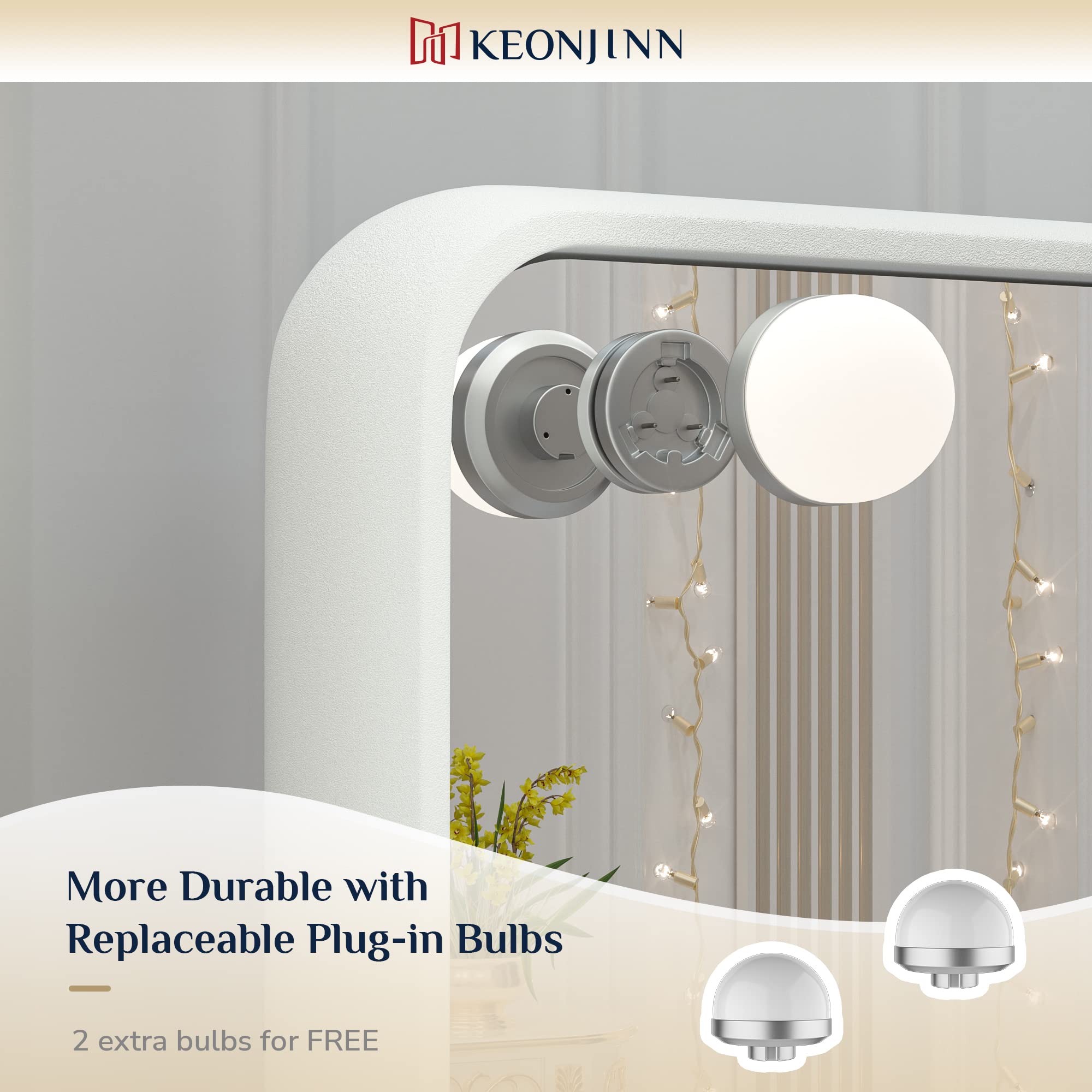 Keonjinn Large Vanity Mirror with Lights  15 Replaceable Bulbs Hollywood Makeup Mirror with 2 Replacement Bulbs  3-Color Lights  Aluminum Metal Frame  USB Charging Port  23'' x 18'' White Lighted Mirror