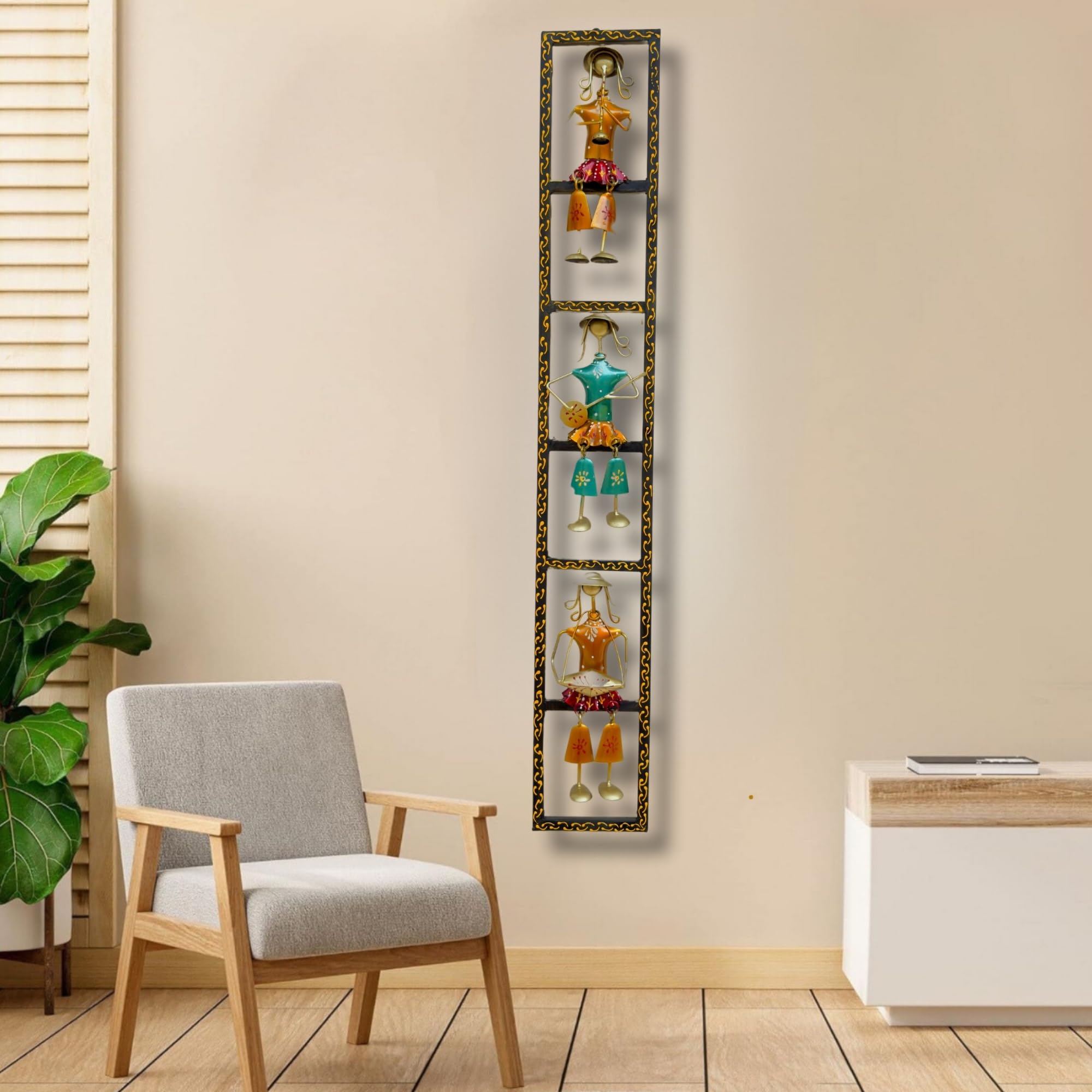 RSN Metal Wall Decor Rajasthani 3 Musicians Wall Art/Wall Hanging For Home Decor Size-35 x5 Inch