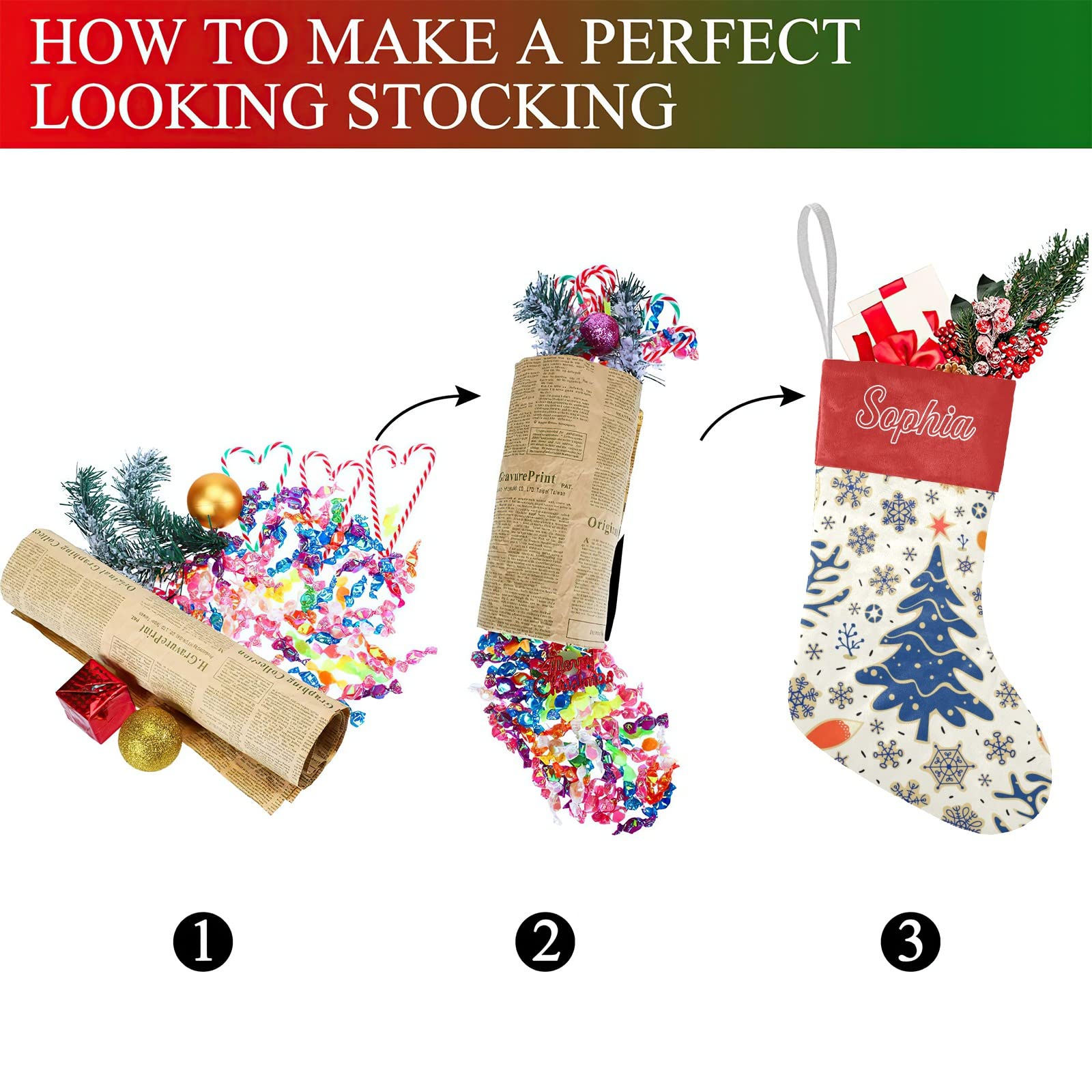 Personalized Christmas Stocking Christmas Owl Snowflake Santa Socks with Name Custom for Xmas Party Decoration Gift for Family F