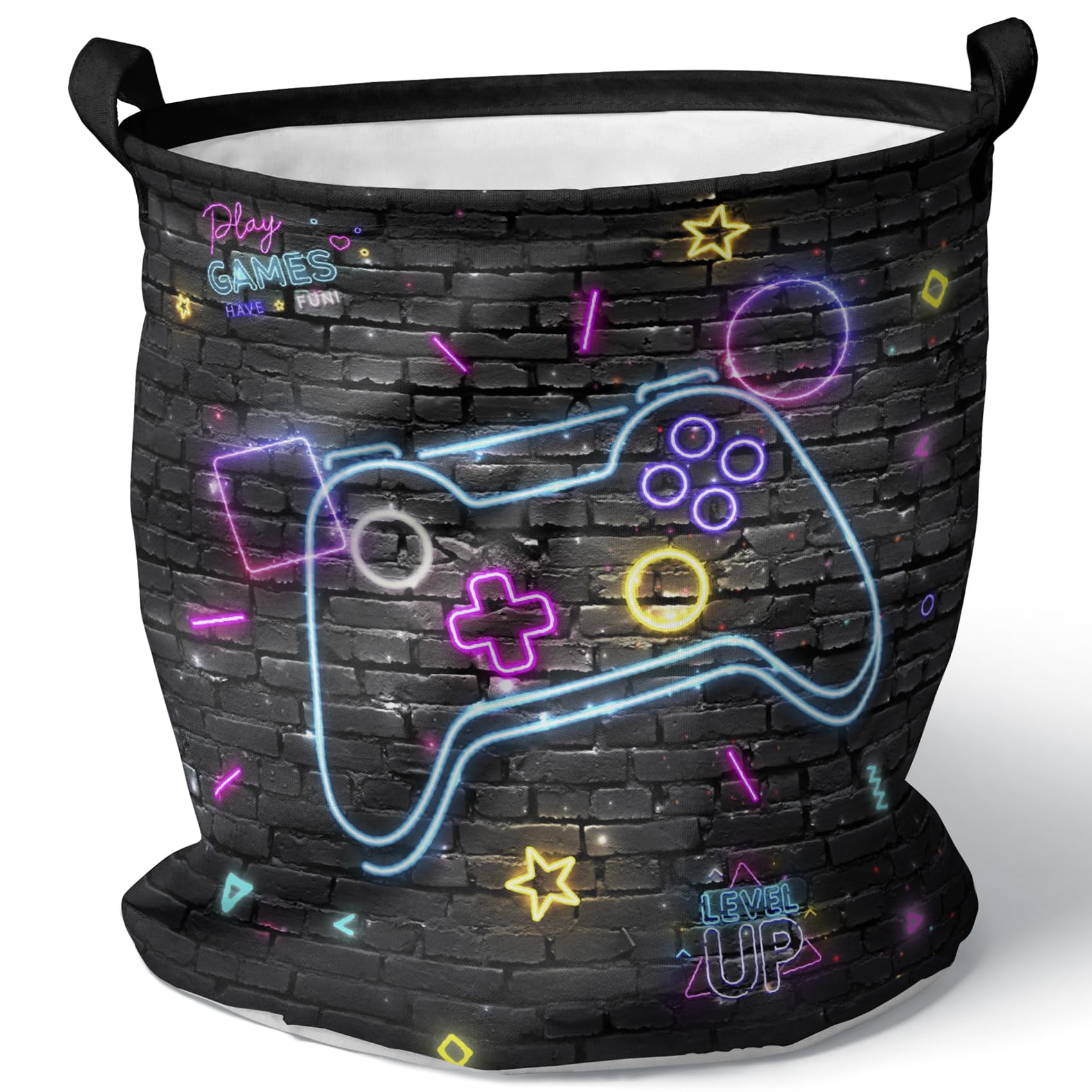 Gamer Laundry Basket Boys Hamper Foldable Kids Clothes Hampers Storage Basket Toy Organizer Boys Bedroom Decor (Neo Gamepad, 43L