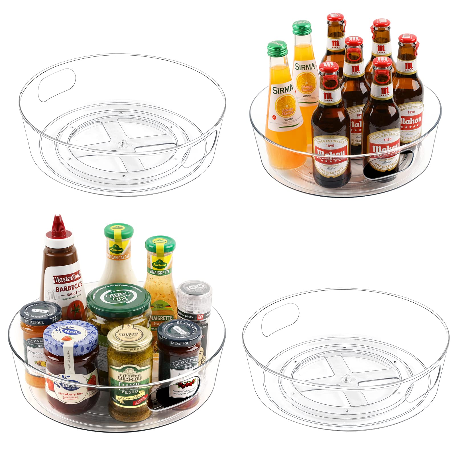 4 Pack Lazy Susan Organizer For Cabinet, Upgraded 11.5'' Clear Lazy Susan Turntable With Handles And Raised Edge, Rotating Lazy