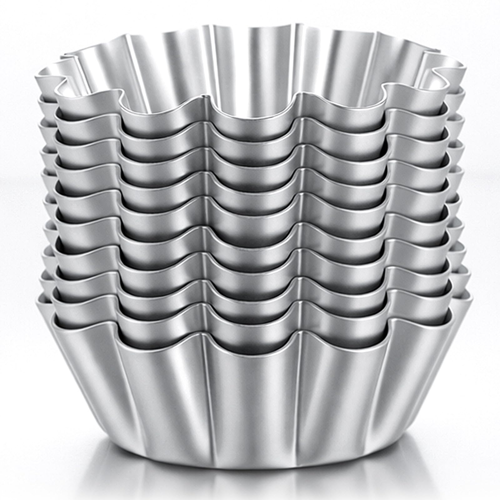 Kegeeei 10 Pcs Ensaymada Molder Filipino, Large 4.5 Inch Round Cake Pan with Wave Edge  Traditional Aluminum Molds for Ensaymad