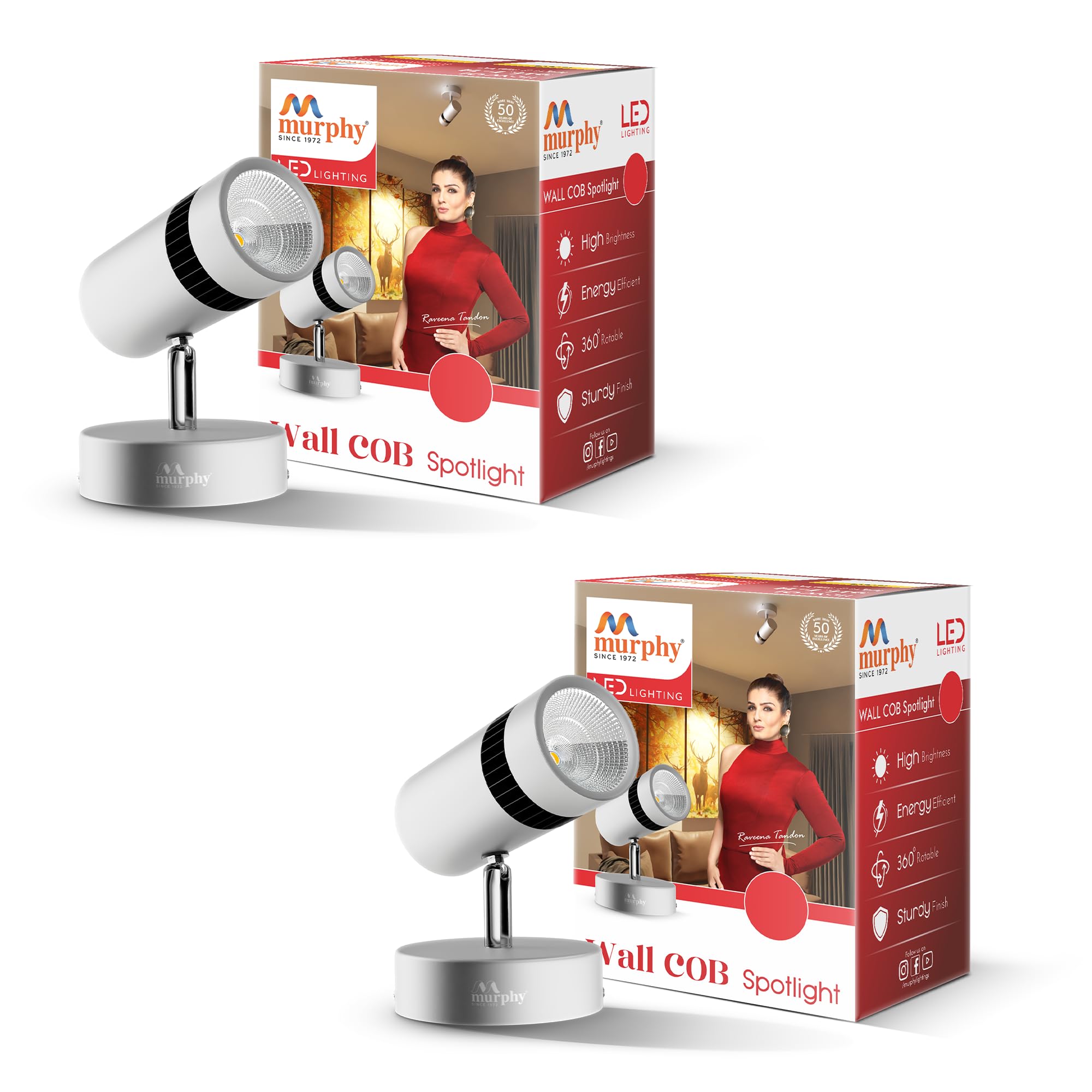 Murphy 6W Adjustable Aliminum Led Wall Cob Surface Mounted Spot Light With 2 Years Warranty (Warm White, Pack Of 2)