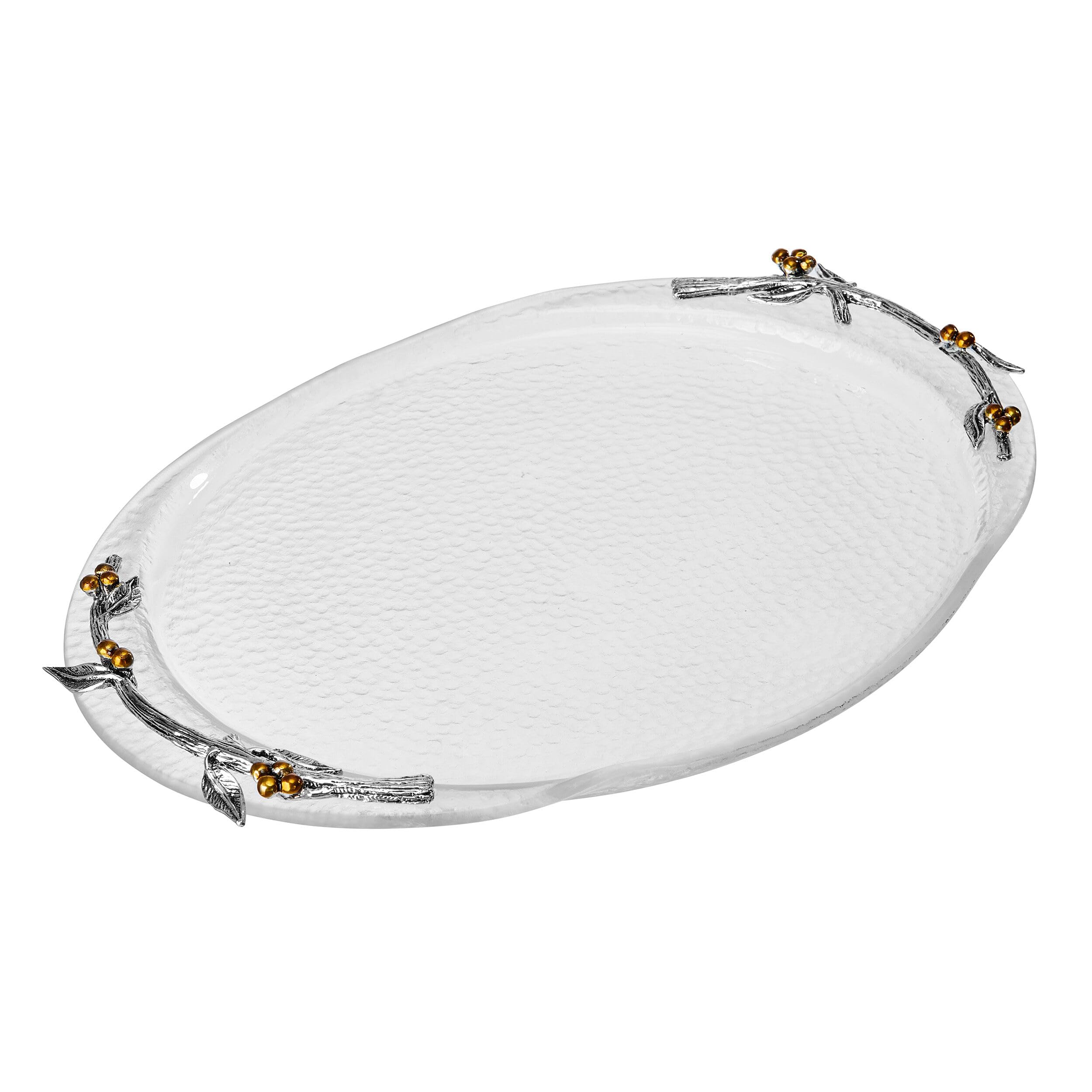 Fitz and Floyd Natures Greeting Glass Serve Decorative Tray, 14 x 9.75 x 1.25 Inch