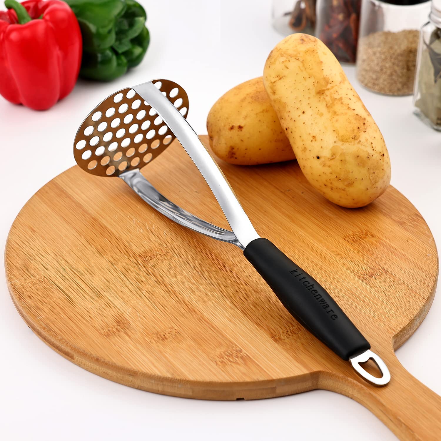 Joyoldelf Heavy Duty Stainless Steel Potato Masher With Potato Peelers, Masher Kitchen Tool & Food Masher/Potato Smasher With Si