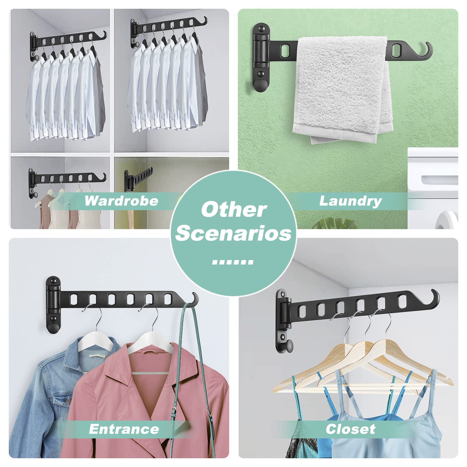 Skiken Wall Mounted Clothes Hanger With Swing Arm, Laundry Room Drying Rack, Swing Away Valet Hook, Foldable 180Rotation, Sturdy