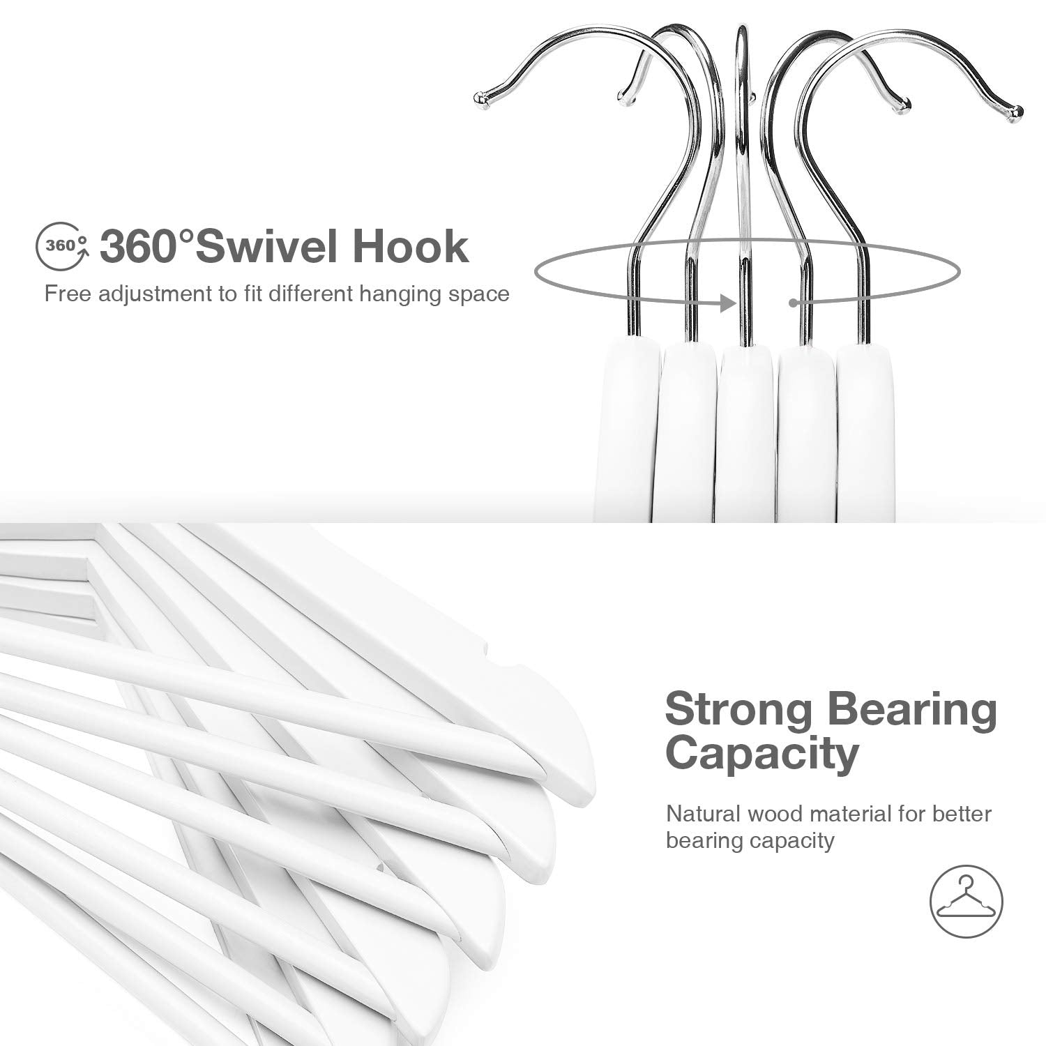 House Day Wooden Childrens Hangers Kids Hangers 20 Pack, Wood Baby Hangers Nursery Hangers, 360 Swivel Hook Non Slip Coat Hanger