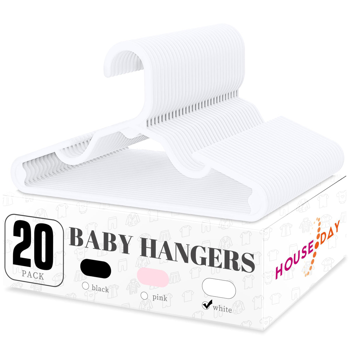 House Day Plastic Baby Hangers For Closet 20 Pack, Durable Plastic Kids Hangers For Baby Clothes, Thin & Compact Childrens Hange