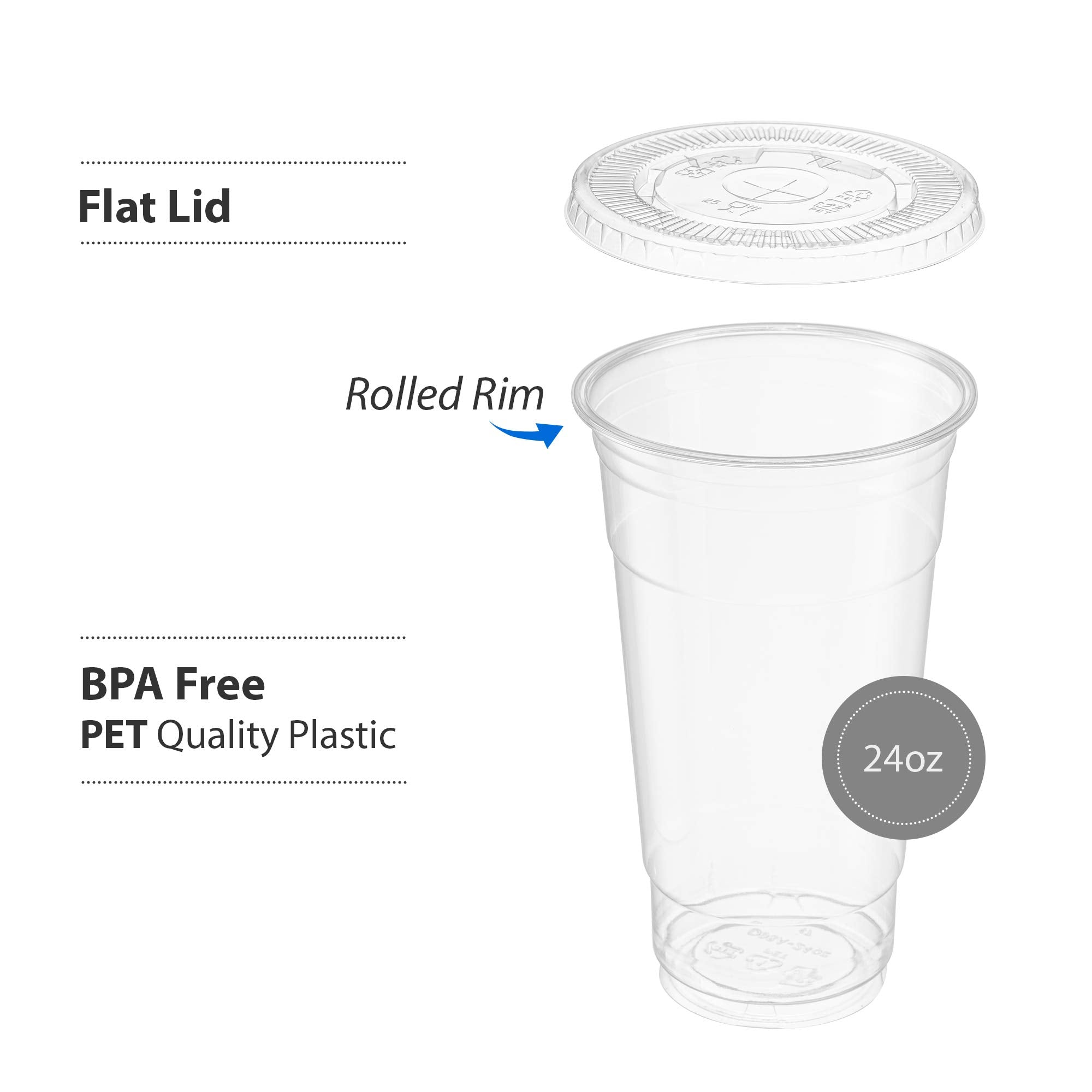 Elegant Disposables [50 Sets - 24 Oz] Crystal Clear Pet Plastic Cups With Flat Lids For Iced Coffee, Cold Drinks, Milkshake, Slu