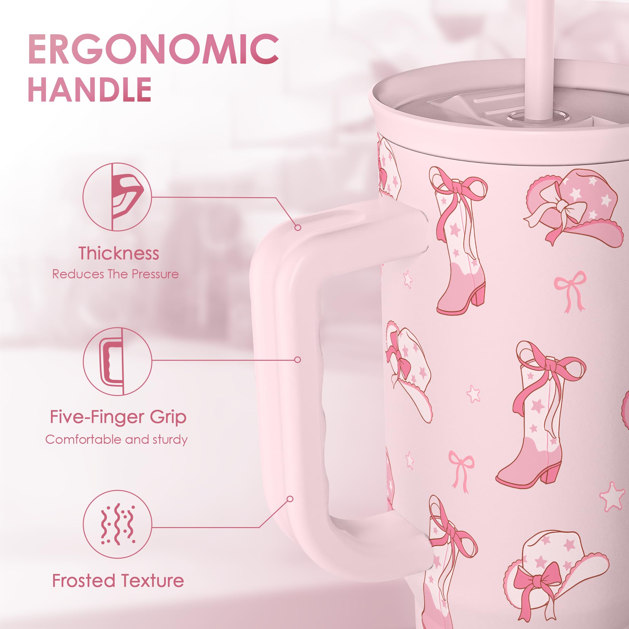 Cowgirl 40oz Slider Tumbler with Handle and Straw - Insulated Stainless Steel Travel Coffee Mug for Women Girls, Gift for Birthd