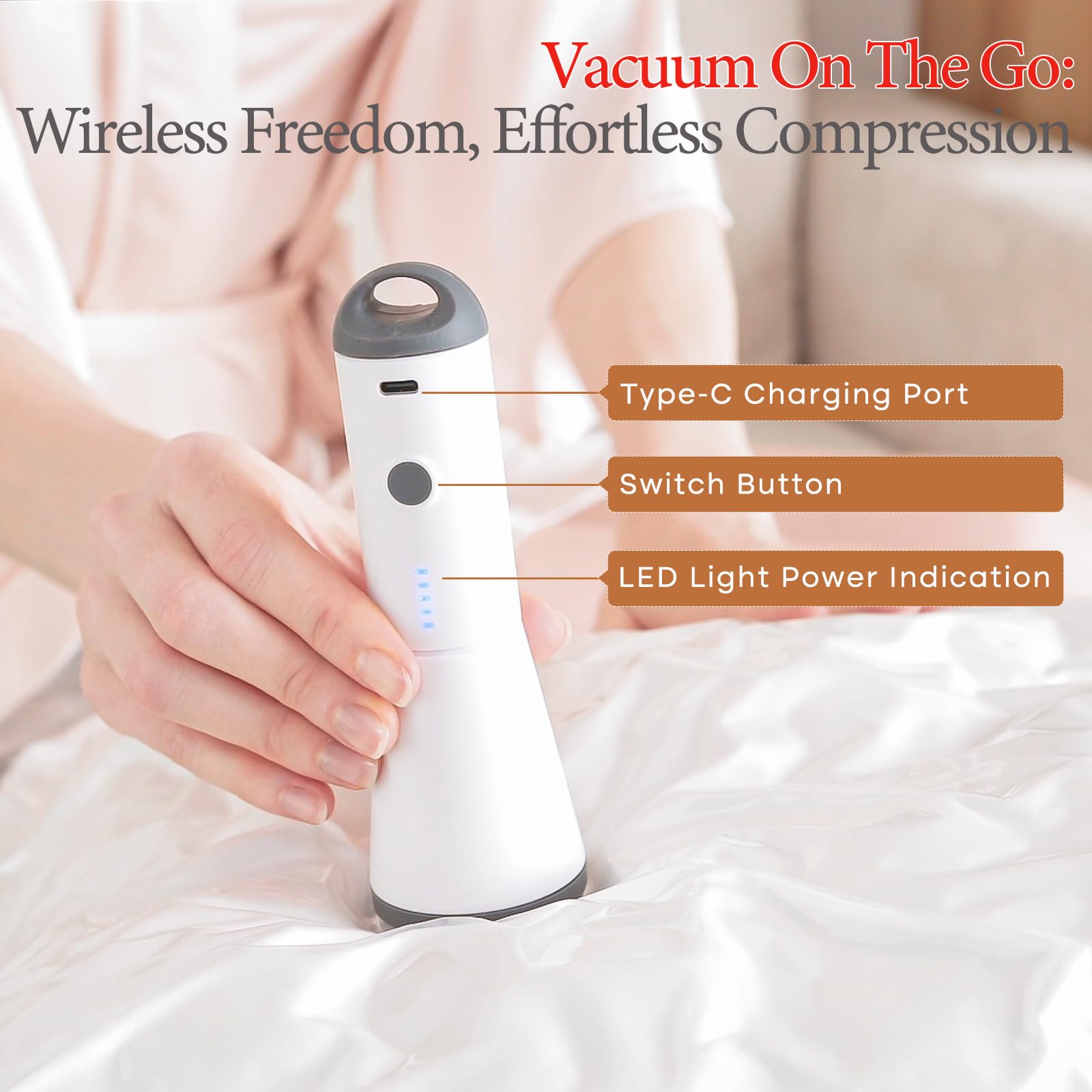 Vacbird Vacuum Seal Bag for Clothing, 12 Pack Vacuum Storages Bags with Wireless Charging Pump(4J+4M+4S), Space Saver Bag for Cl