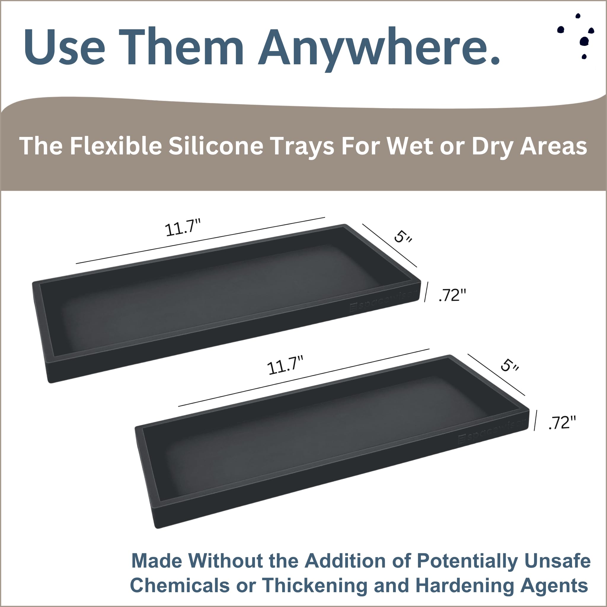 Spacewiser Countertop And Vanity Tray - 2 Pc Large 11.7'' Silicone Bathroom Counter Organizer, Dish Soap Sponge Holder Kitchen S