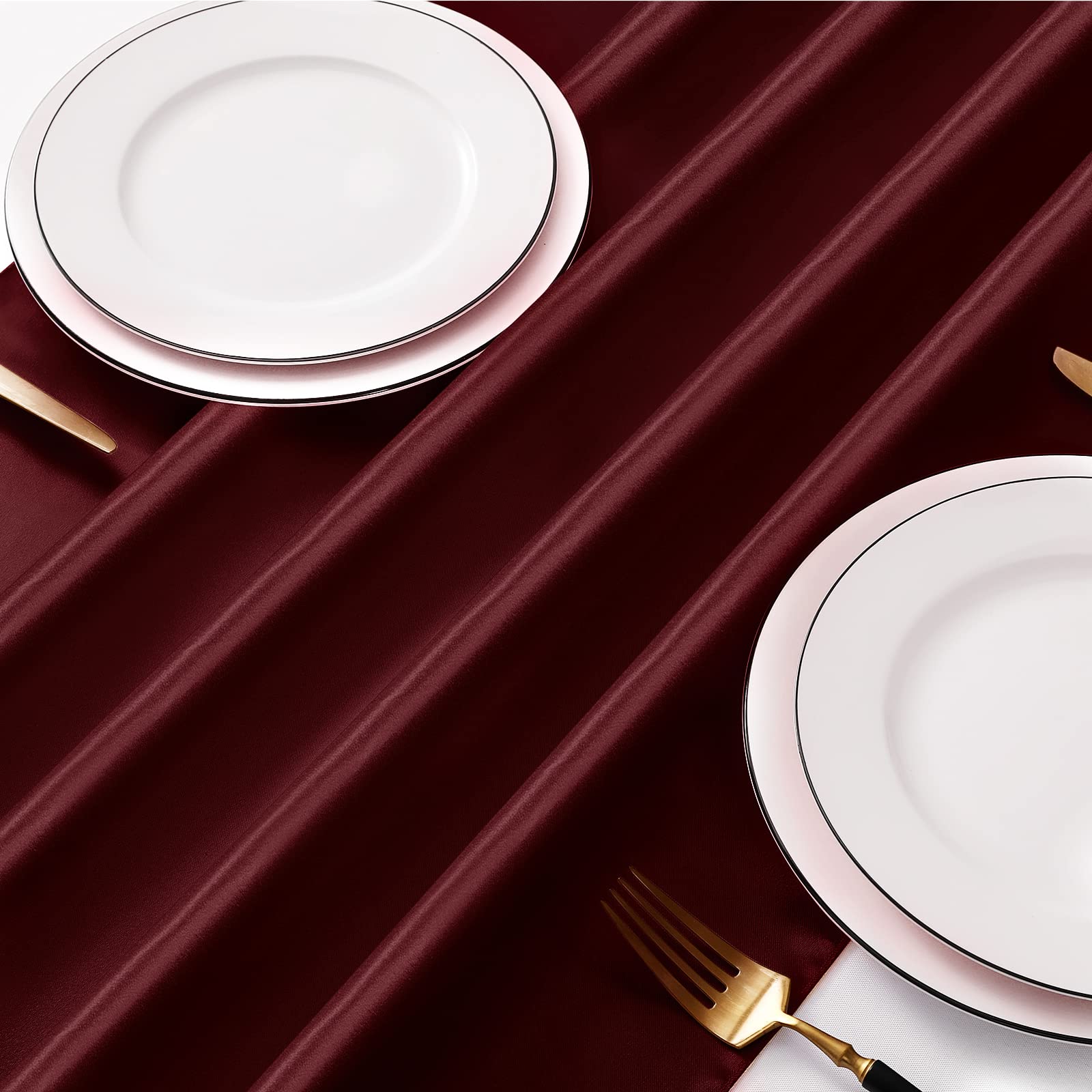 Manyshofu 12Pcs Satin Maroon Table Runner - 12 x 108 Inch Long Size  Party Table Runner Decor Bright & Smooth Wedding Decorations Table Runner for Banquet Chef Birthday Buffet Dinner Graduations