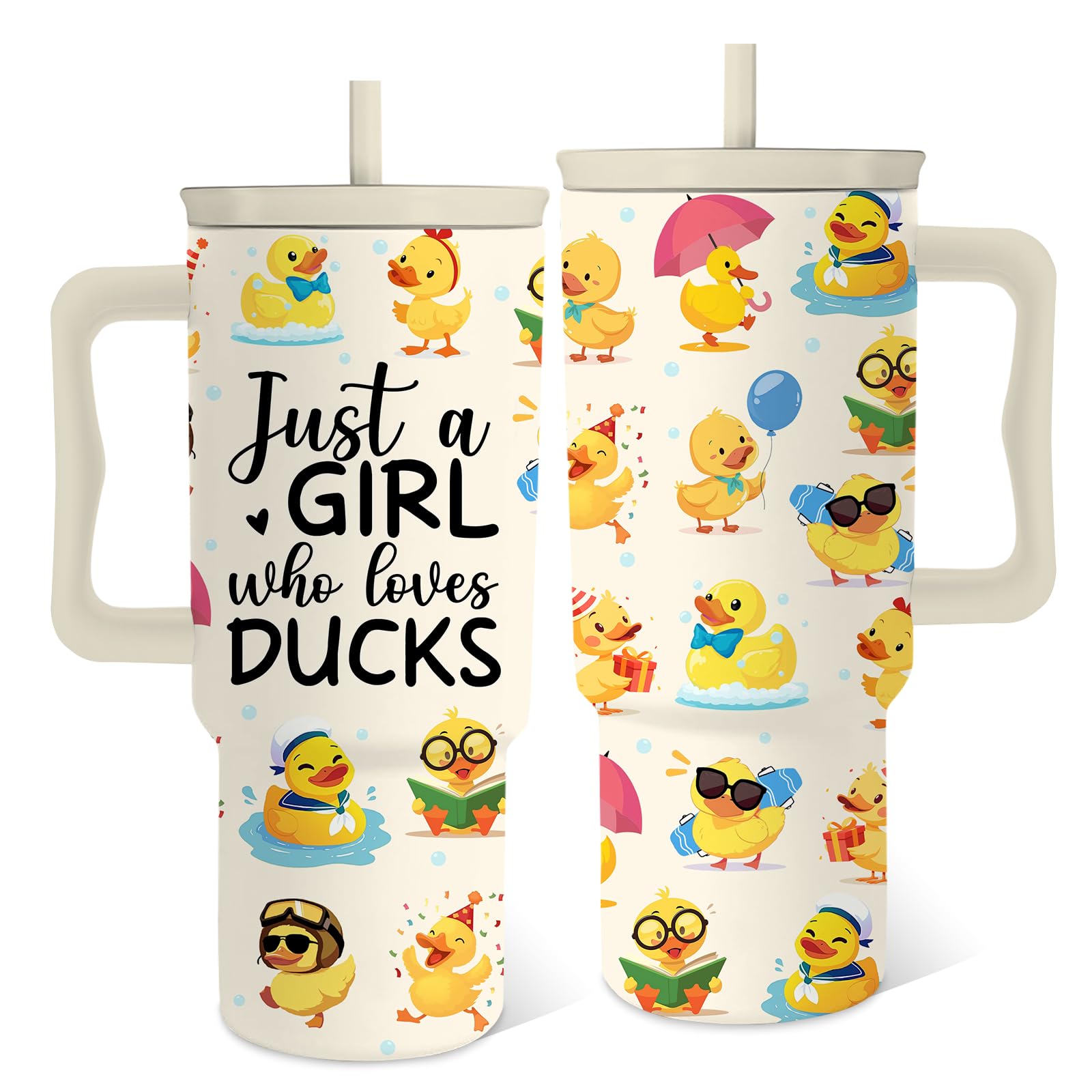 Hiboss Duck Gifts for Women Girls, Just a Girl Who Loves Duck Tumbler 24 Oz, Stainless Steel Insulated Rubber Ducks Mug Cup Stuf