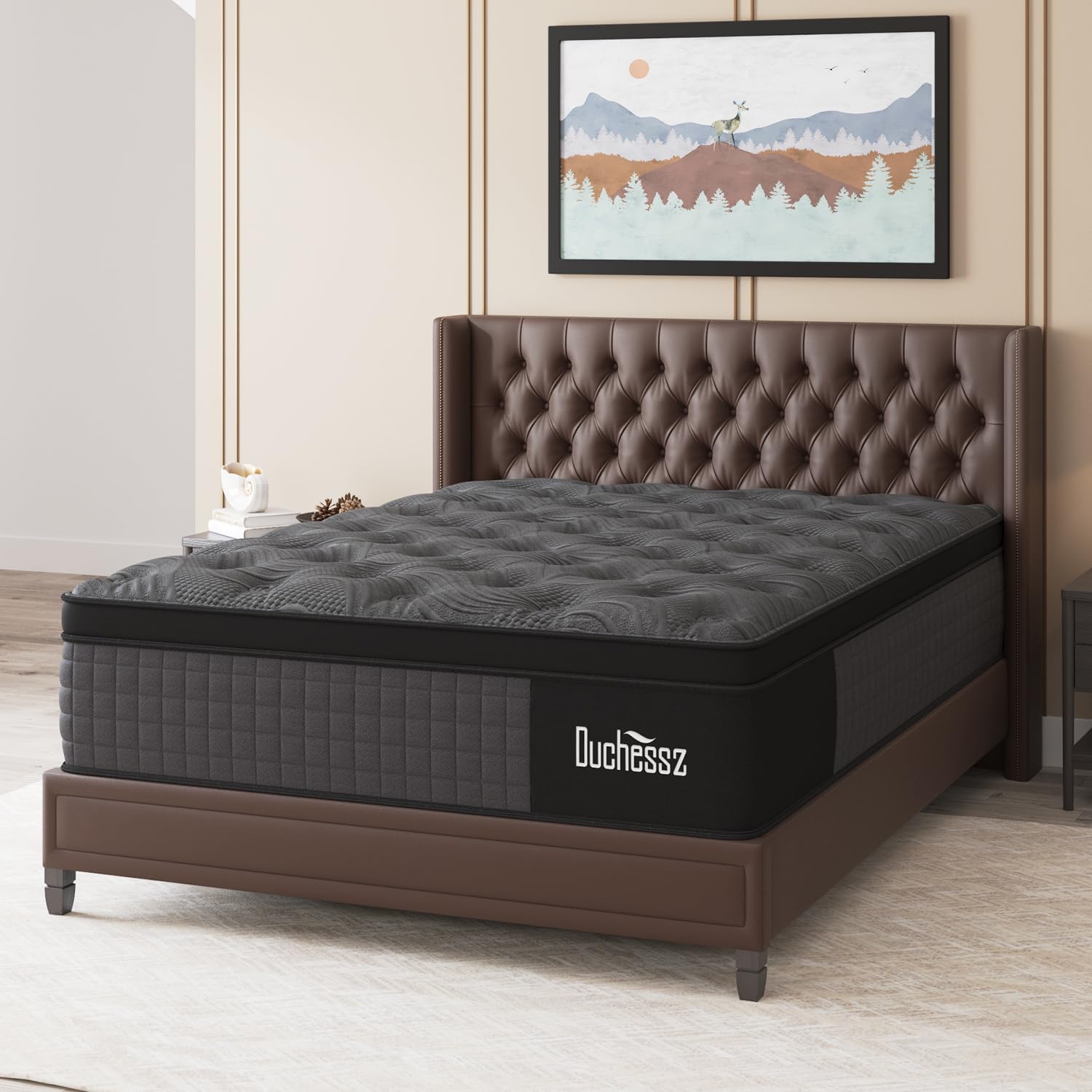 Duchessz Queen Mattress, 14 Inch Hybrid Mattress Black With Gel Memory Foam And Individually Pocket Innerspring Euro Top Mattres