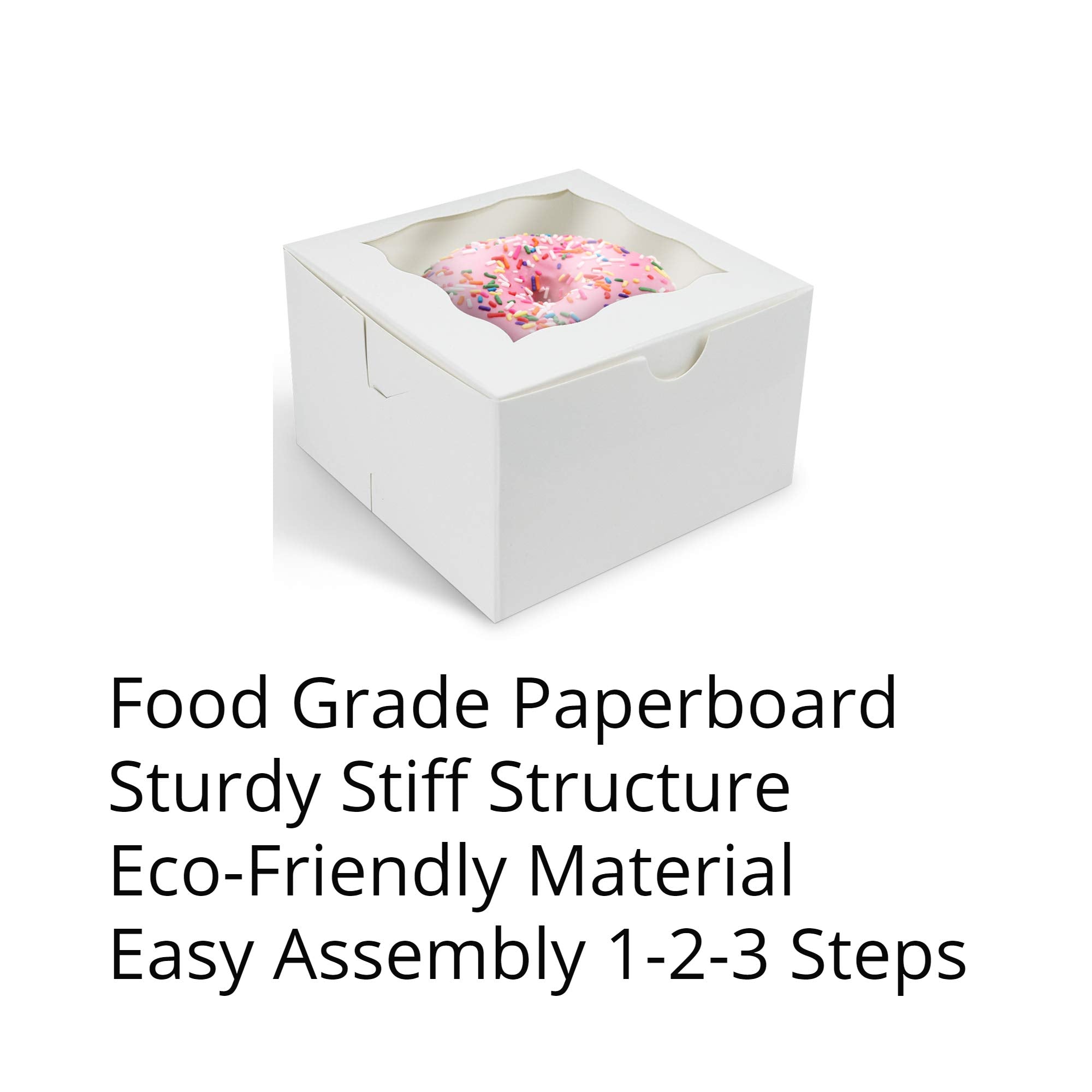 [50 Pack] O'Creme Small Bakery Cake Boxes With Window, 4X4X2.5, Cupcakes Donuts Cookies Pastries, For Wedding Treats Party Favor
