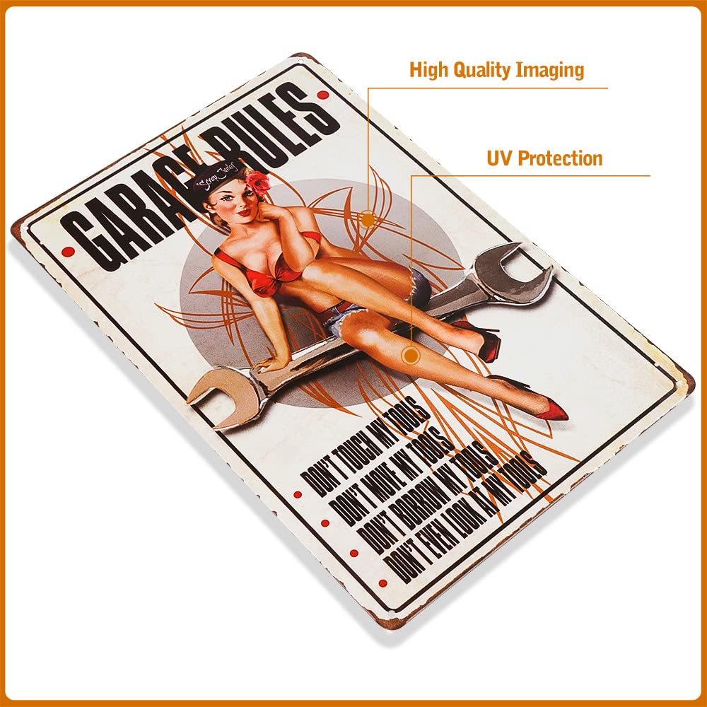 Dingleiever-Garage Rules Pin Up Girl Sign Great Tool Sign For The Garage Or Shop With Just The Right Rules