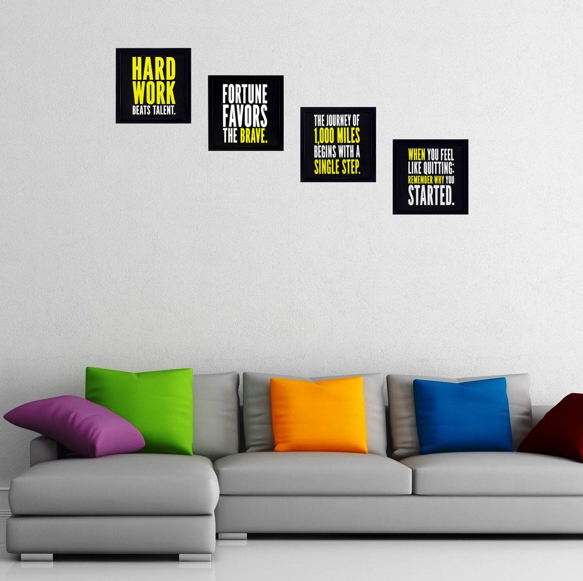 Indianara 4 Piece Set of Framed Wall Hanging Motivational Office Decor Art Prints 8.7 Inch X 8.7 Inch Without Glass(multicolor5)