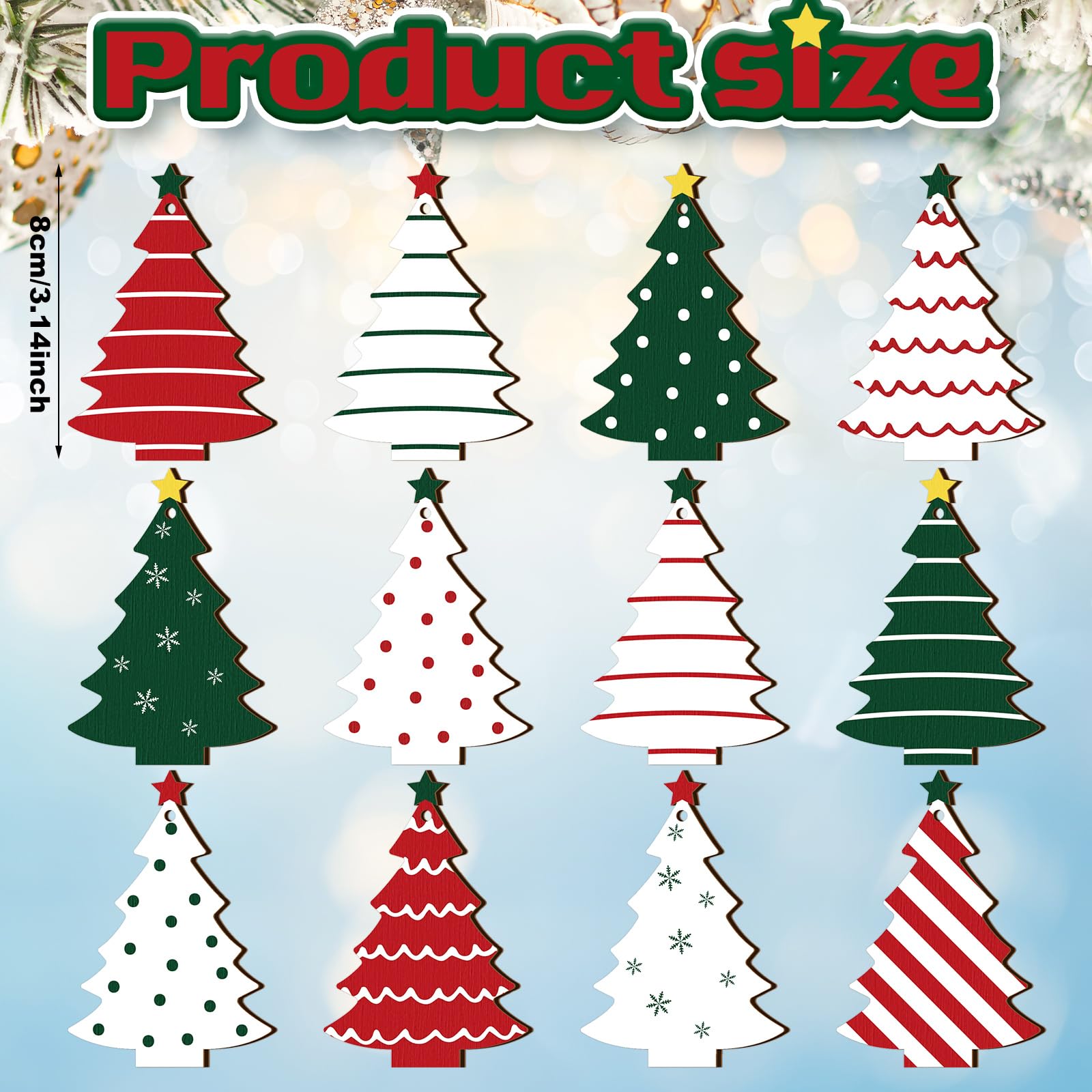 Qunclay 36 Pcs Christmas Tree Decorations Christmas Wooden Hanging Ornaments Rustic Farmhouse Xmas Hanging Sign Red Green White