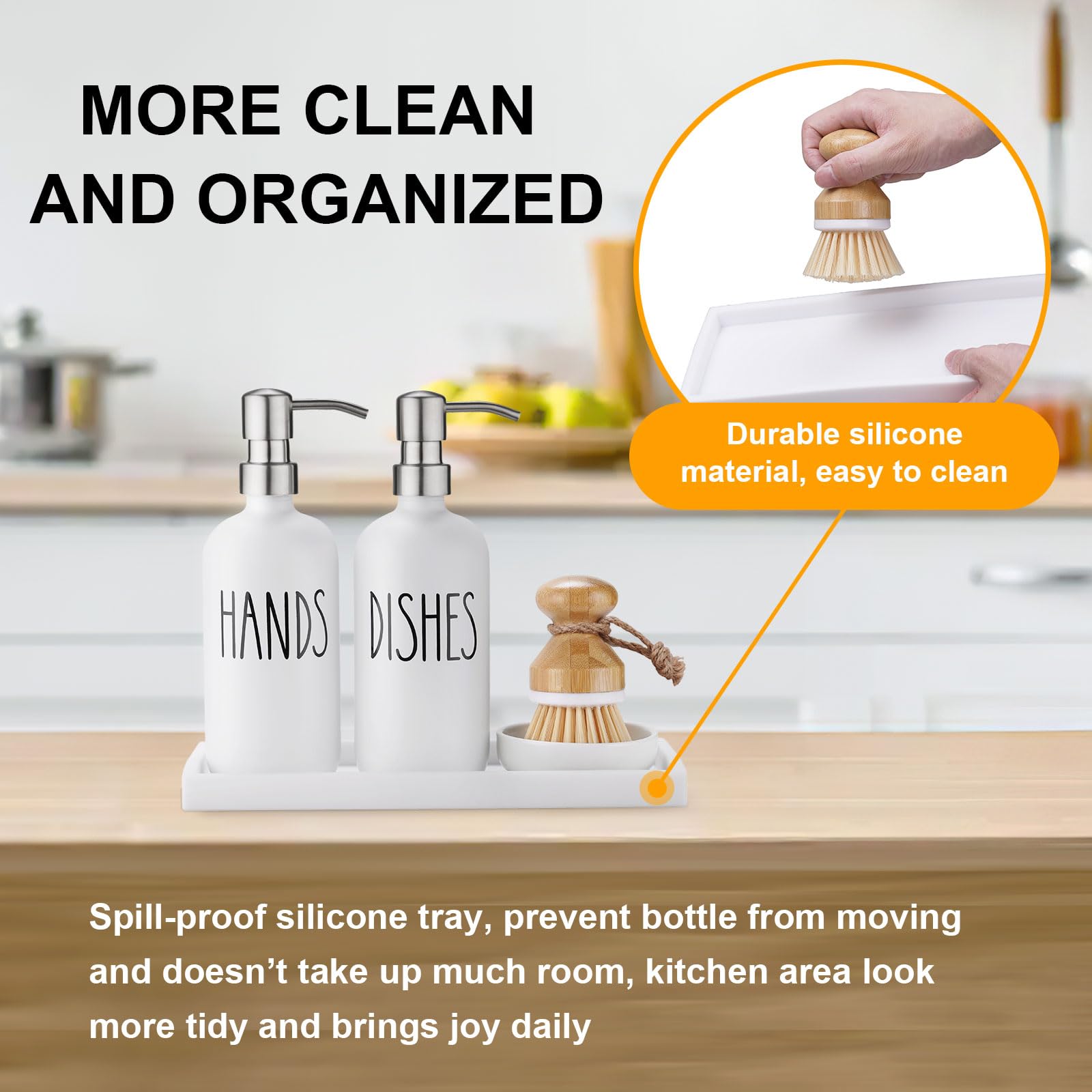 Glass Soap Dispenser For Kitchen Sink,Farmhouse Kitchen Dish Soap Dispenser&Hand Soap Dispenser Set,Rustproof Pump Soap Dispense