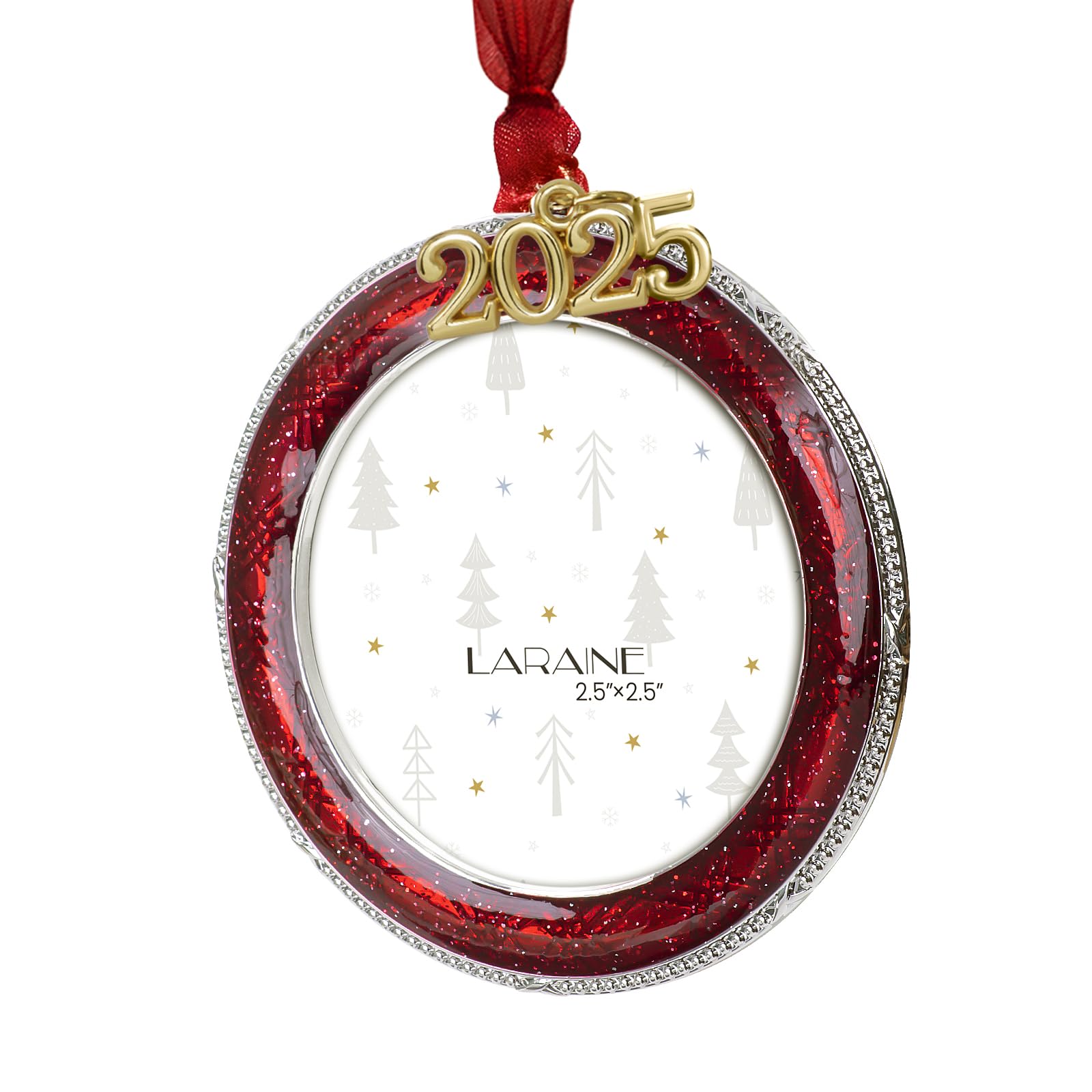 Laraine Christmas Tree Ornaments - Decorative Hanging 2025 Holiday Keepsake Gift Round Pendant with 2.5    Photo Frame Insert fo