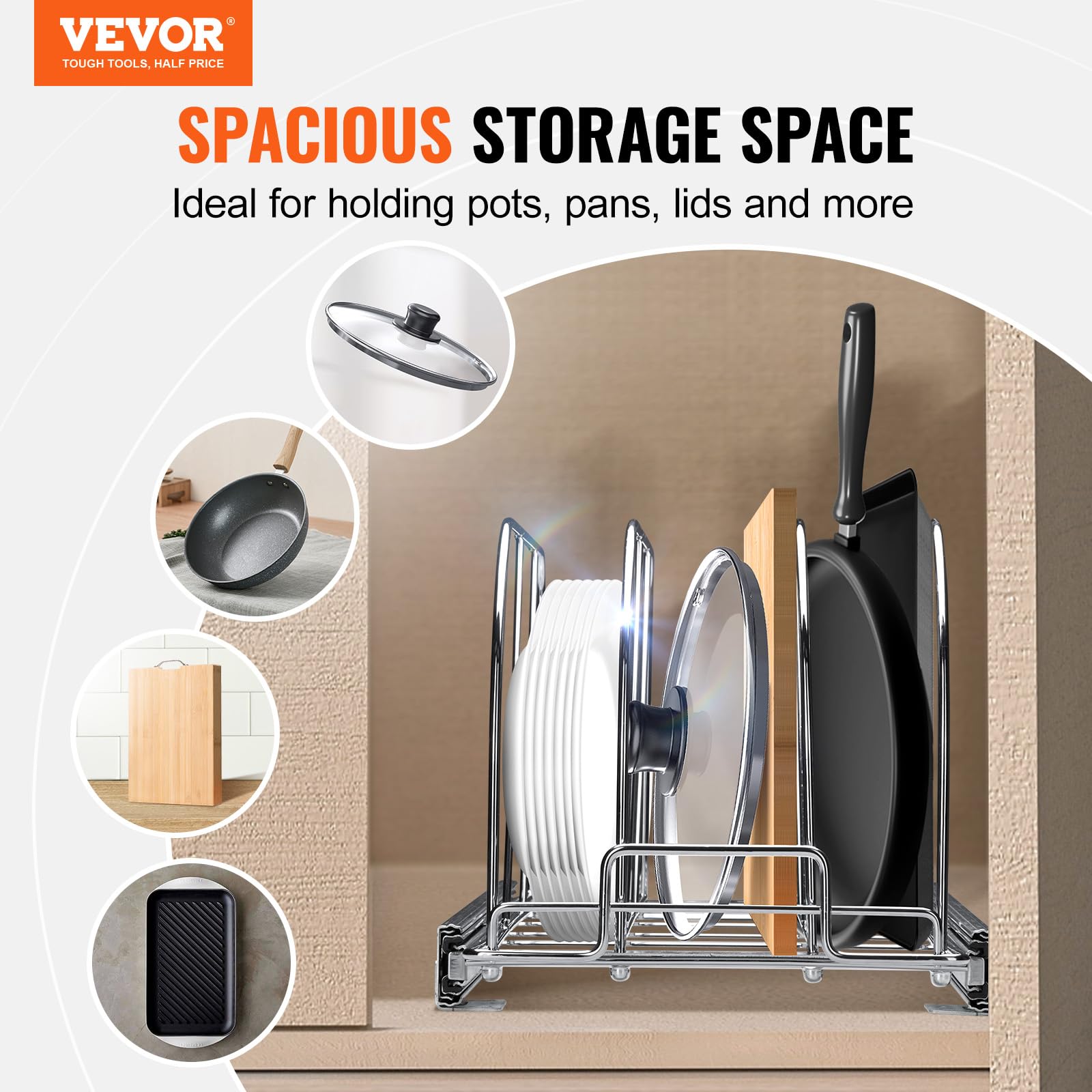 Vevor Pan And Pot Rack, Expandable Pull Out Under Cabinet Organizer, Cookie Baking Pans Tray Organization, Adjustable Wire Divid