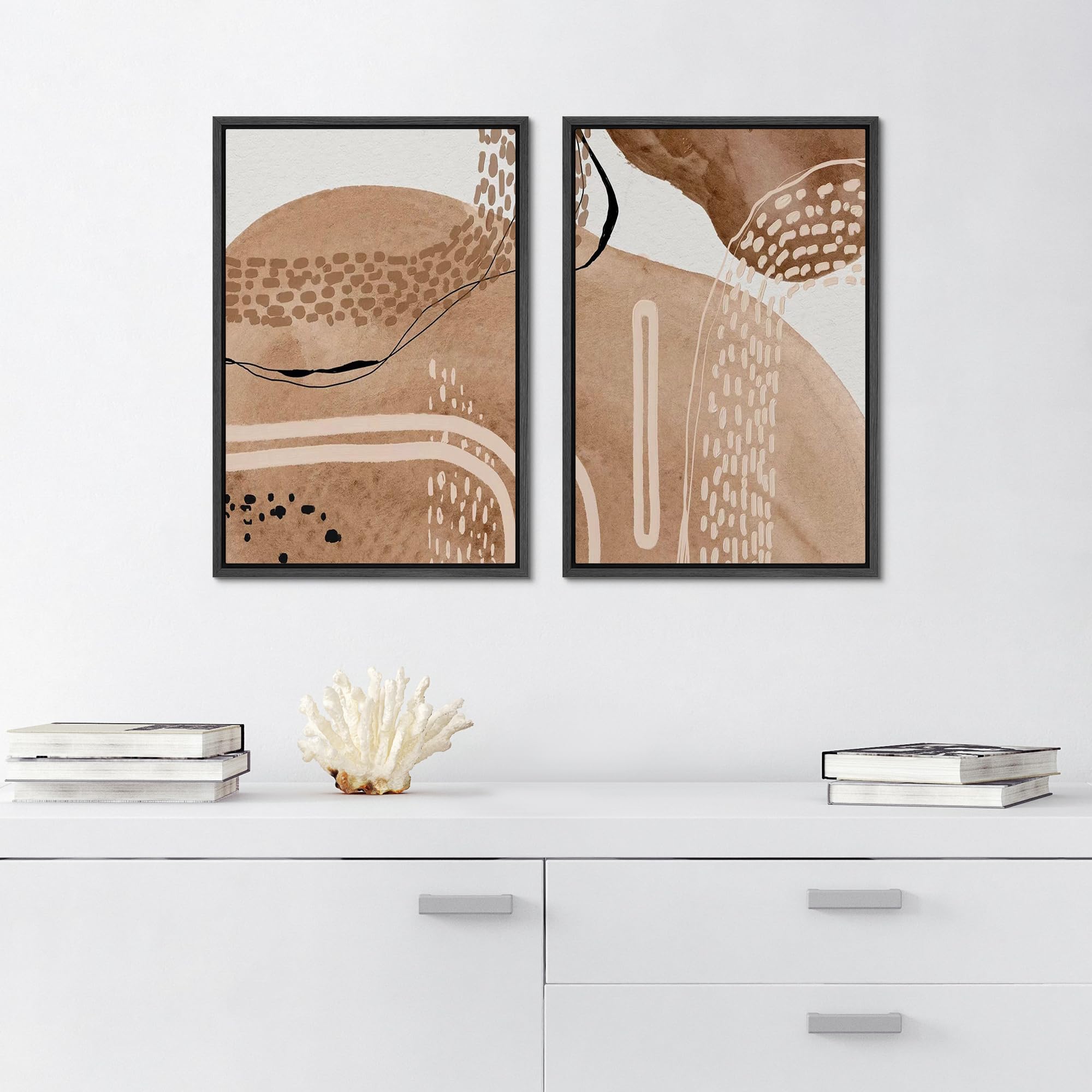 Signford Framed Canvas Print Wall Art Set Organic Patterns Beige Abstracts With Modern Flair Illustration Modern Art Decorative