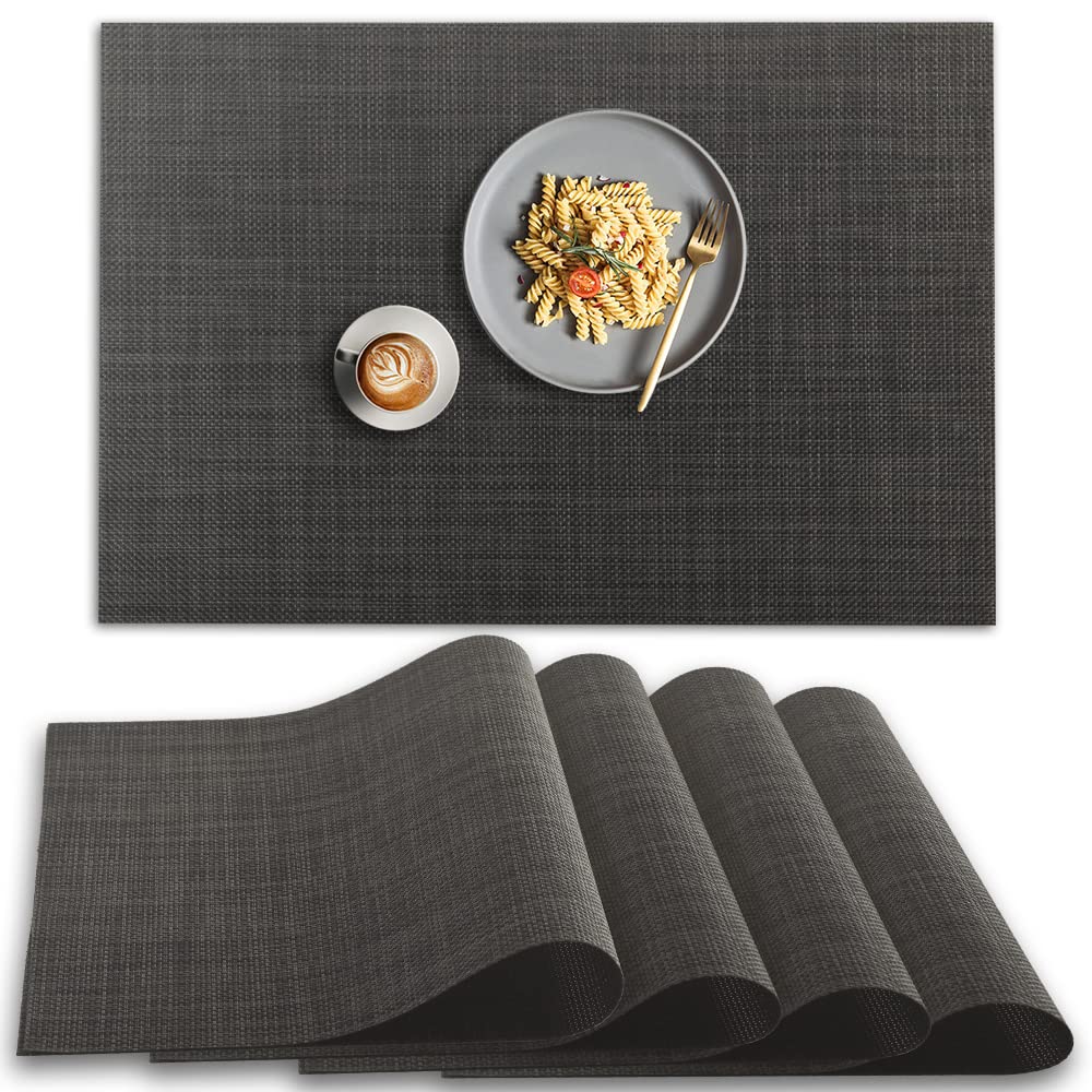 Homedge Pvc Placemat, 4 Pcs Of Non-Slip Heat Resistant Place Mats, Washable Vinyl Placemats, Set Of 4 -Black