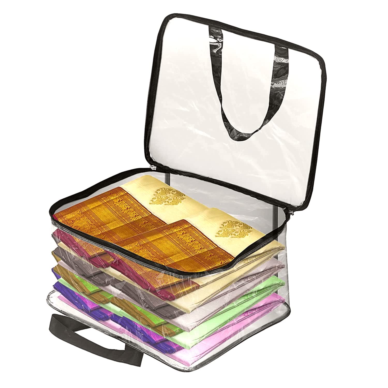 HOLLIO Transparent Pvc Storage Bag for Saree Covers,Clothes, Lehenga, Blankets, Bedsheets, Toys, Docs | Wardrobe Organizer | Cle