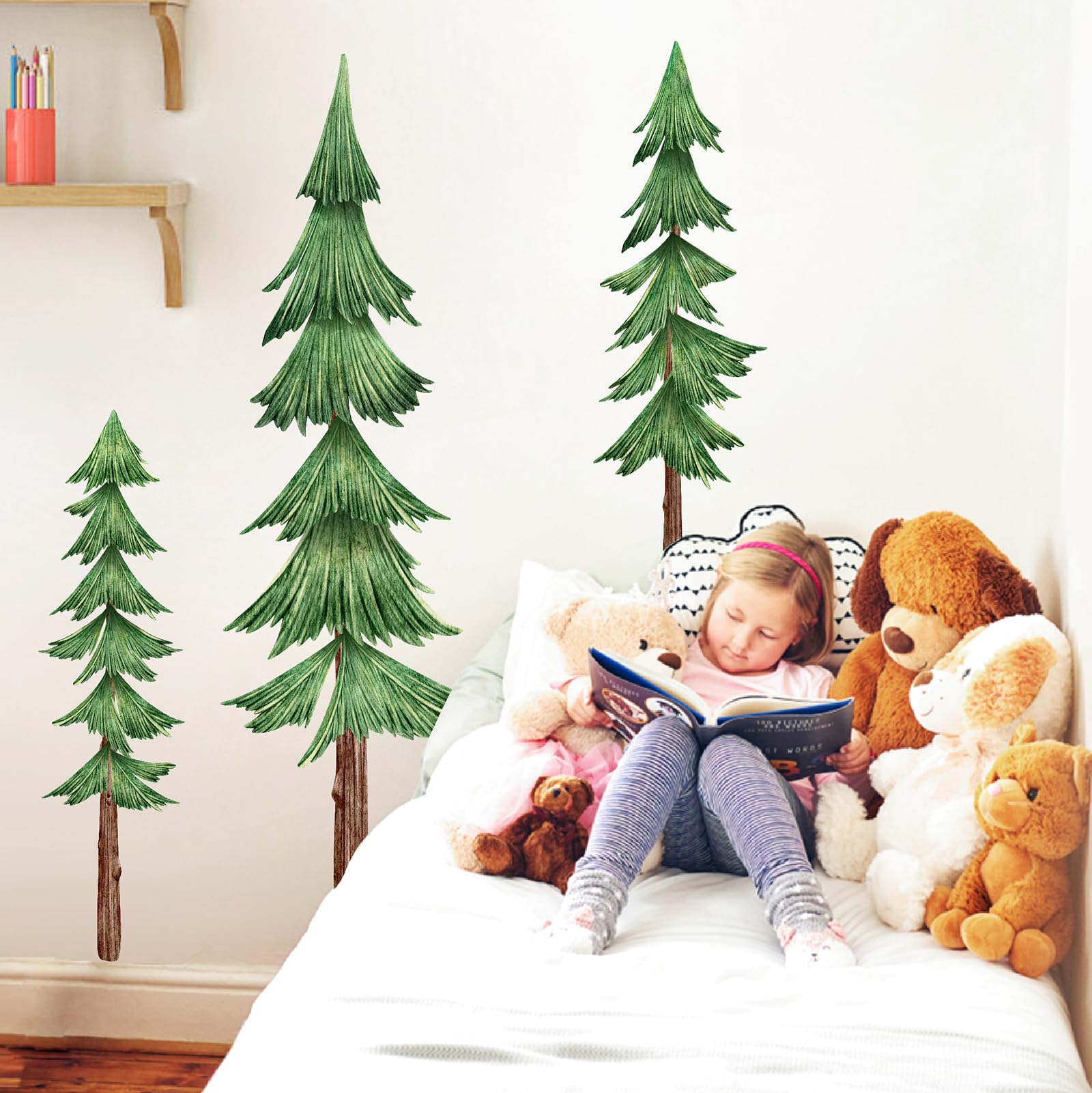 MOSITU Large Pine Tree Wall Decal - Peel and Stick Watercolor, Evergreen, PVC, Model 212, Perfect for Nursery & Kids Room Decor