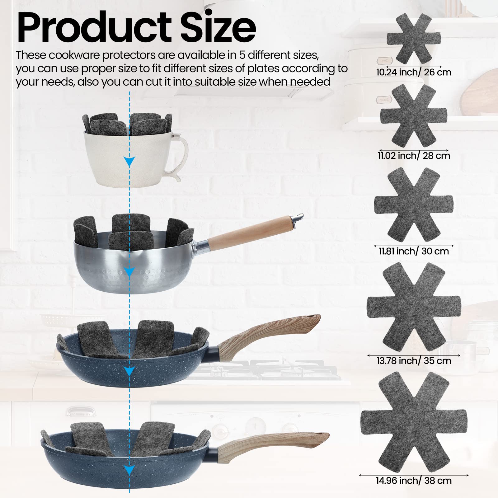 40 Pcs Pot And Pan Protectors, 5 Different Sizes Cookware Protector Pot Dividers Stacking Separators Pads For Protecting And Sep