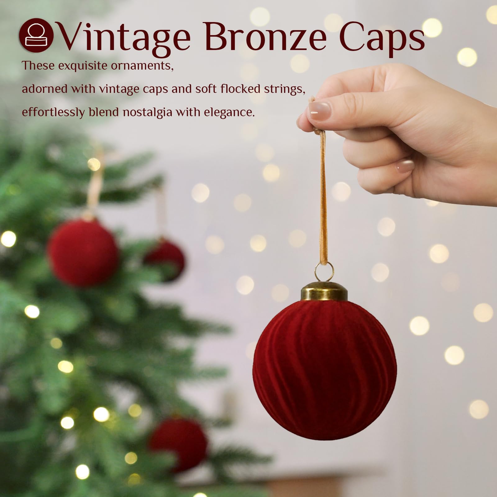 XmasExp 36PCS Velvet Christmas Ornaments Set Mixed Flocked Balls Ornaments Shatterproof Christmas Tree Decorations for Holiday,P