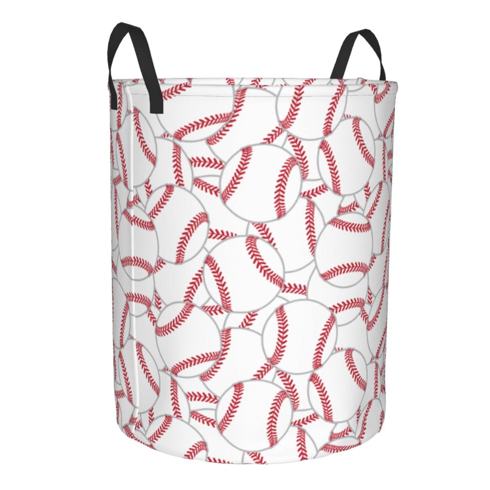 Gbuzozie 38L Round Laundry Hamper Baseball Texture Storage Basket Waterproof Coating Organizer Bin For Nursery Clothes Toys