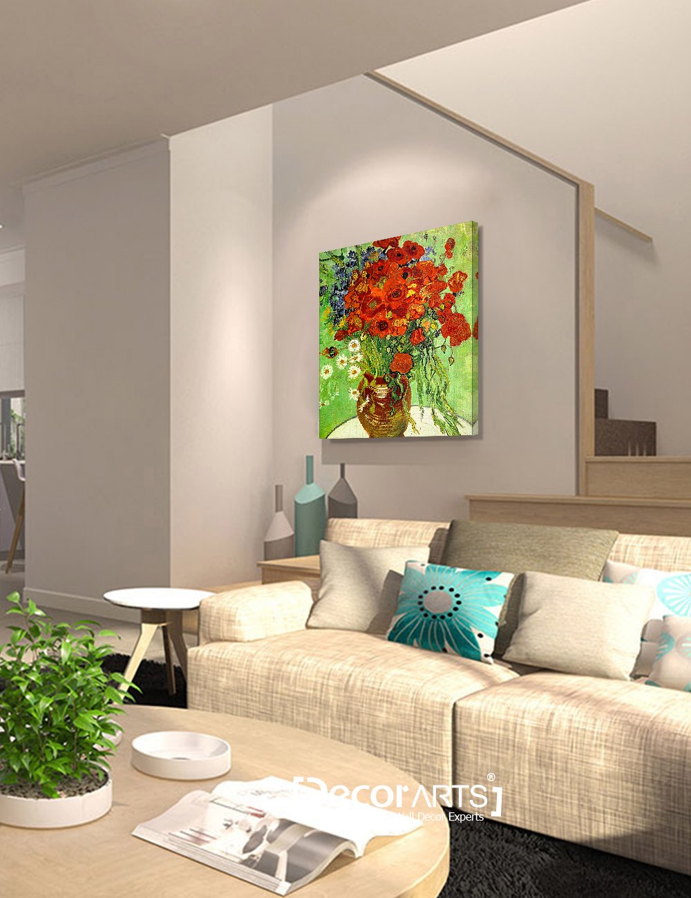 Decorarts - Red Poppies And Daisies By Vincent Van Gogh. Oil Painting Reproduction. Giclee Print On Canvas. Ready To Hang Wall A