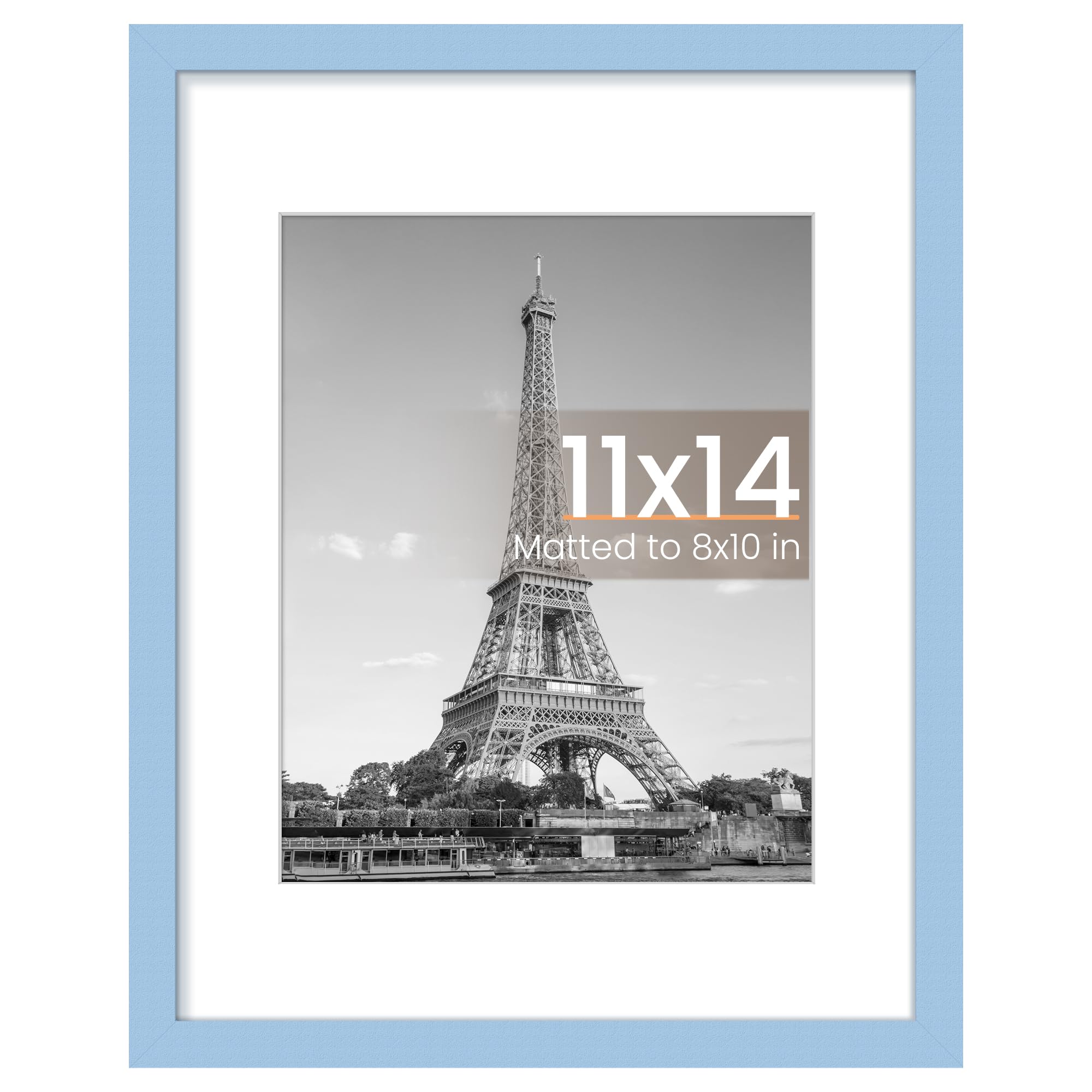 upsimples 11x14 Picture Frame, Display Pictures 8x10 with Mat or 11x14 Without Mat, Wall Hanging Photo Frame, Blue, 1 Pack