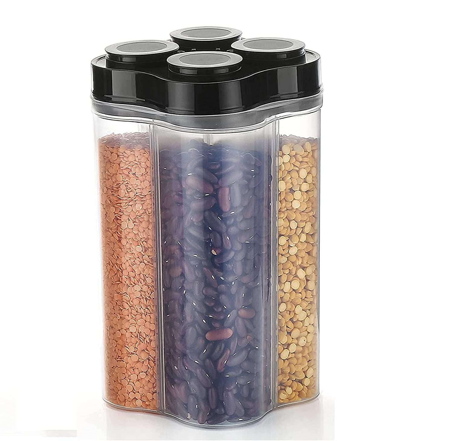 Oblivion 4 Section Plastic Food Storage Container Jar | Airtight Transparent Plastic Lock Spice Organizer  Multipurpose Masala 
