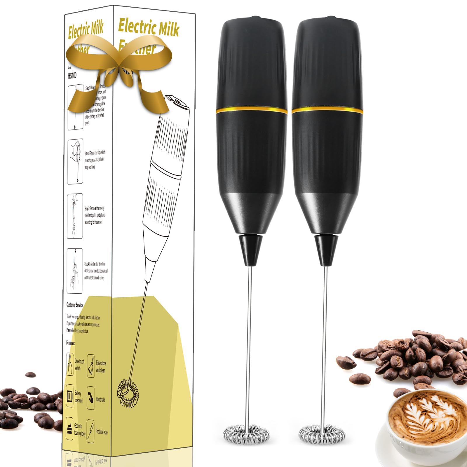 Milk Frother 2 Pack, Handheld Foam Maker,Mini Drink Mixer And Coffee Blender Frother For Coffee Bar Accessories, Latte, Cappucci