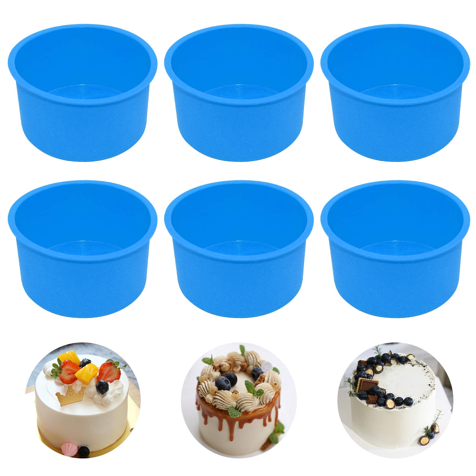 Staruby Silicone Mini Round Cake Molds, 4 Inch, Blue, Reusable, Non-Stick, Microwave, Oven, Freezer Safe